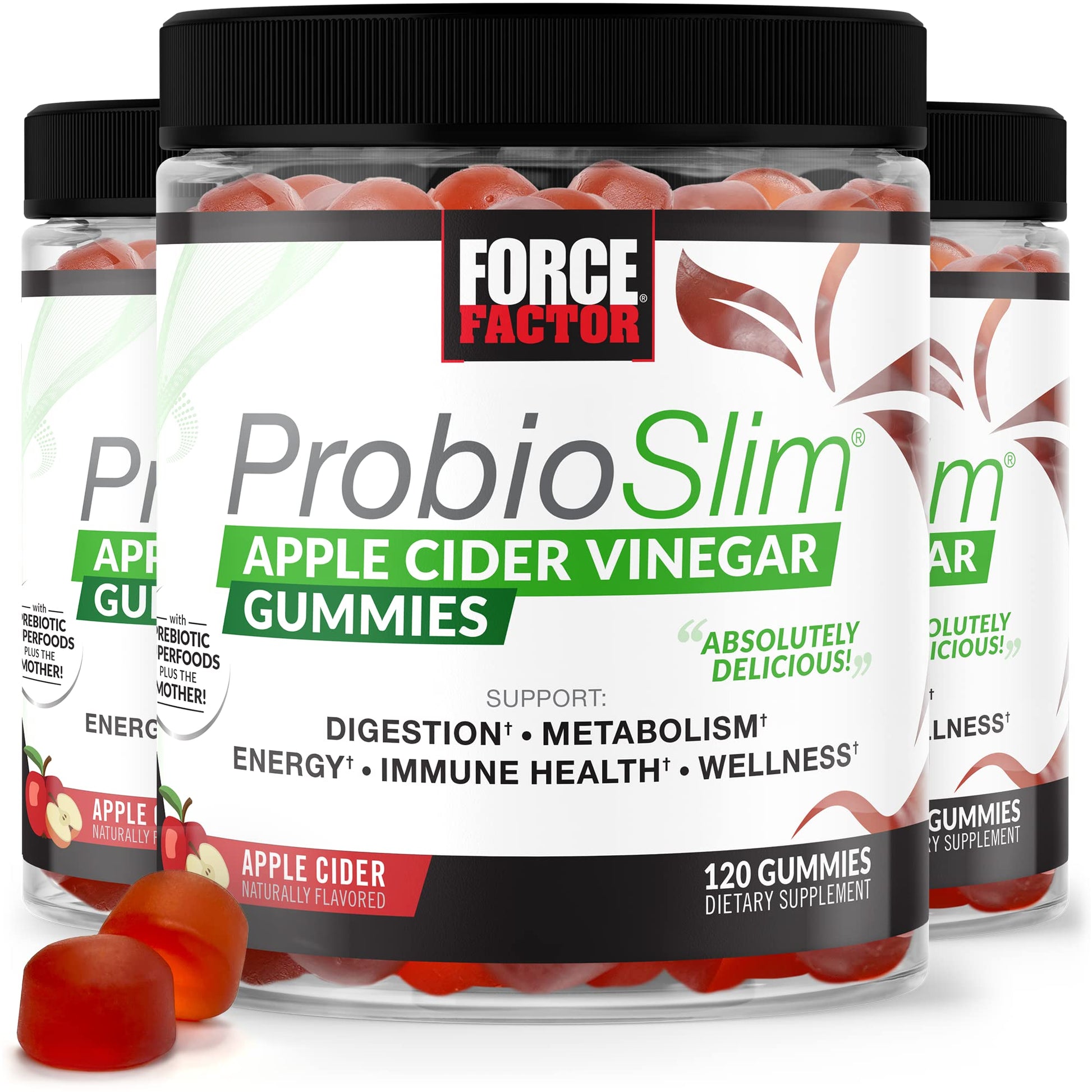 FORCE FACTOR ProbioSlim Apple Cider Vinegar Gummies, 3-Pack, with Organic Apple Force FactorUS supplements