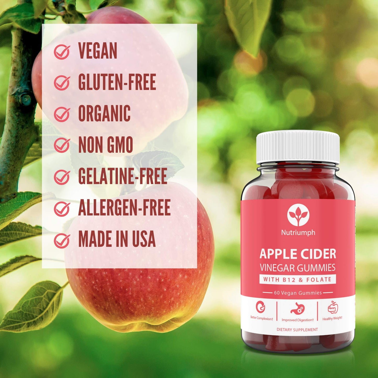 Nutriumph Apple Cider Vinegar Gummies with The Mother Vegan – Weight Loss, Detox NutriumphUS supplements