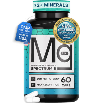 Spectrum 5 Magnesium Complex for Women & Men | Patented Aqua-Ionic® 5X Absorption Technology | 500mg Glycinate, Citrate, Malate + 72 Trace Minerals | Deep Sleep, Leg Cramp Relief & Calm | Non-Laxative SonoHealthAu supplements