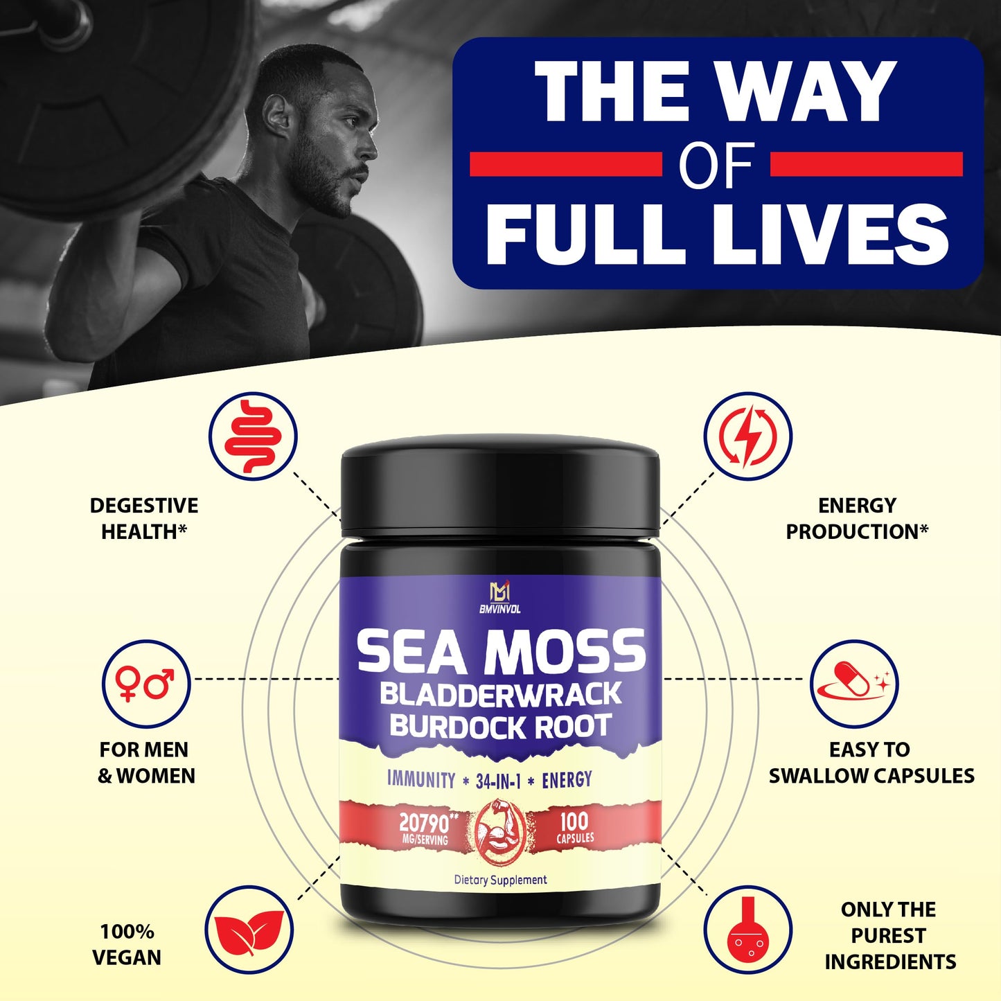 BMVINVOL 100 Capsules - Sea Moss Capsules 20790mg with Bladderwrack, Burdock BMVINVOLUS supplements