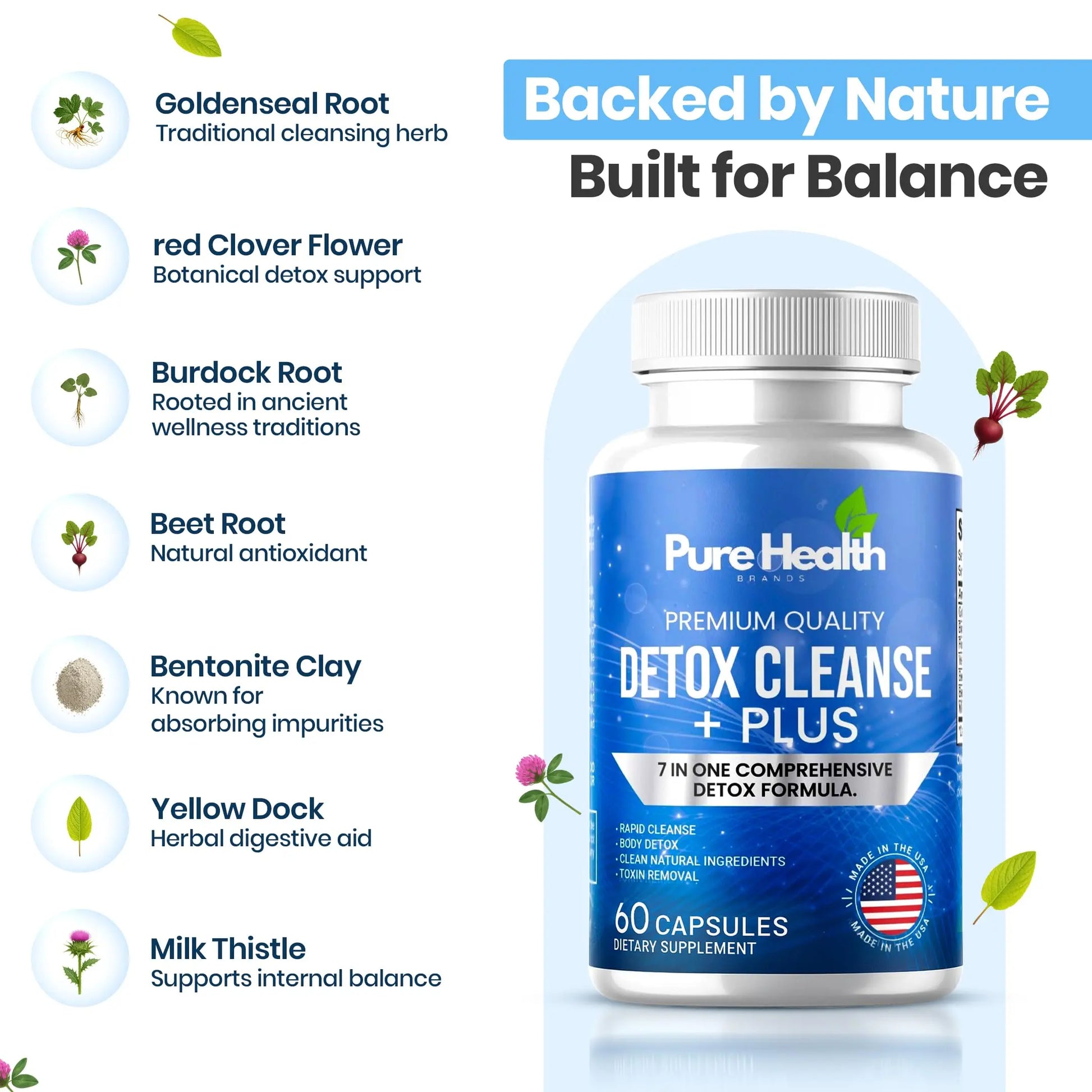 Extra Strength Fast Acting 7-in-ONE Advanced Formula - Full Body Cleanse - Detox & Liver Cleanse - Detox & Liver Repair, All Natural Toxins Remover, Healthy Cleansing Support for Liver (60 Capsule) Pure Health Brandsnz supplements