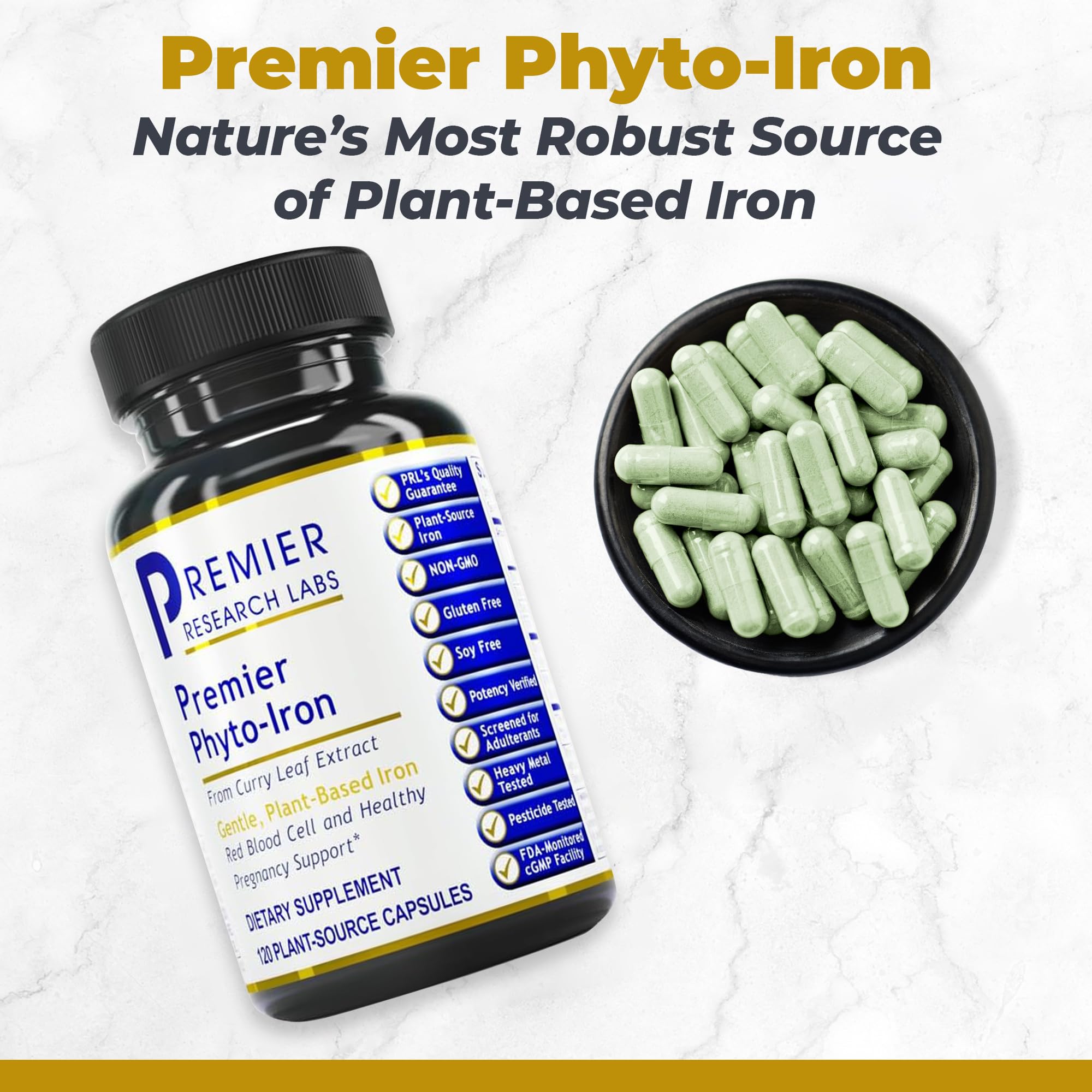 Premier Research Labs Phyto-Iron - Plant Based Iron for Men & Women for Blood Support, Curry Leaves Supplement, Iron Supplements, Non-Heme Iron, 18mg Iron Per Serving - 120 Vegetarian Capsules Premier Research LabsAu supplements