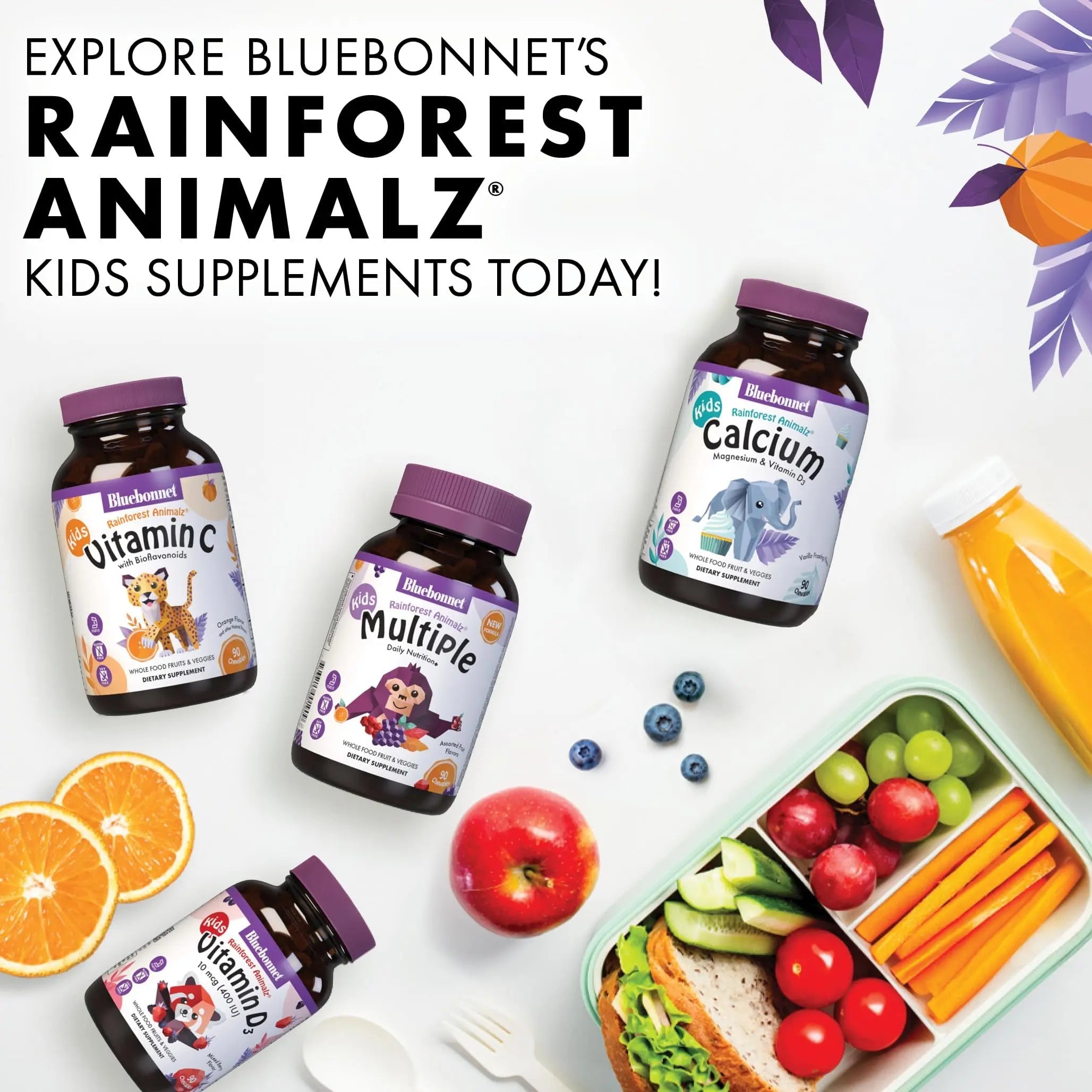 Bluebonnet Nutrition Rainforest Animalz Whole Food Based Multiple Chewable Tablets, Kids Multivitamin & Mineral, Vitamin C, D3, Iron BlueBonnetAu supplements