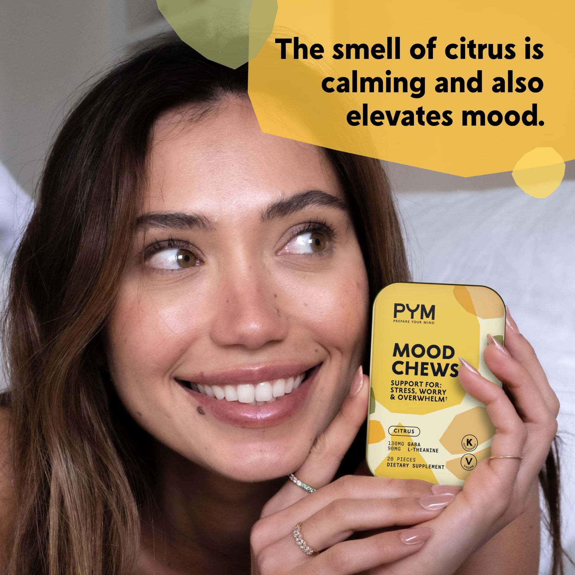 PYM Citrus Mood Chews Support for Stress, Worry & Overwhelm, 120 Count | 130mg GABA, 90mg L-Theanine | Vegan, Non-GMO, Gluten-Free, No Added Sugar | All-Natural Mood Balance Supplement Made in USA PYM HealthAu supplements