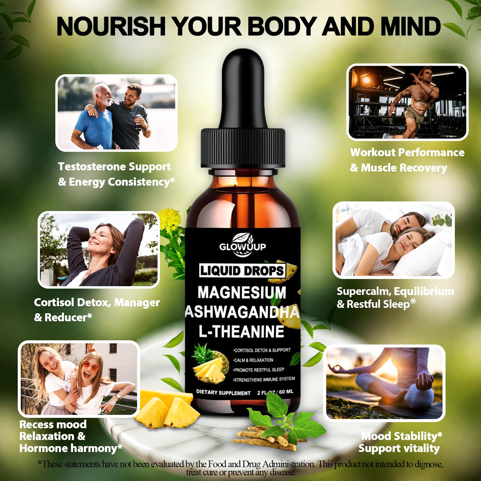 Cortisol Supplements for Women & Men, Cortisol Reducer Manager Detox Liquid Drops Extra Strength Magnesium Glycinate 200mg, L-Theanine & Ashwagandha丨Hormone Balance, Relaxation & Recess Mood GLOVVUUPAu supplements