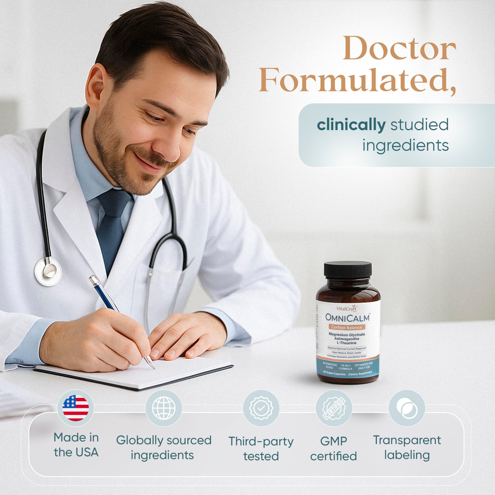 VITALCRAFT LABS OmniCalm Cortisol Supplements for Women & Men | Stress Relief & Sleep Support with Magnesium & Ashwagandha, L Theanine | 14-in-1 Cortisol Reducer, Manager, Detox – USA VITALCRAFT LABSAu supplements