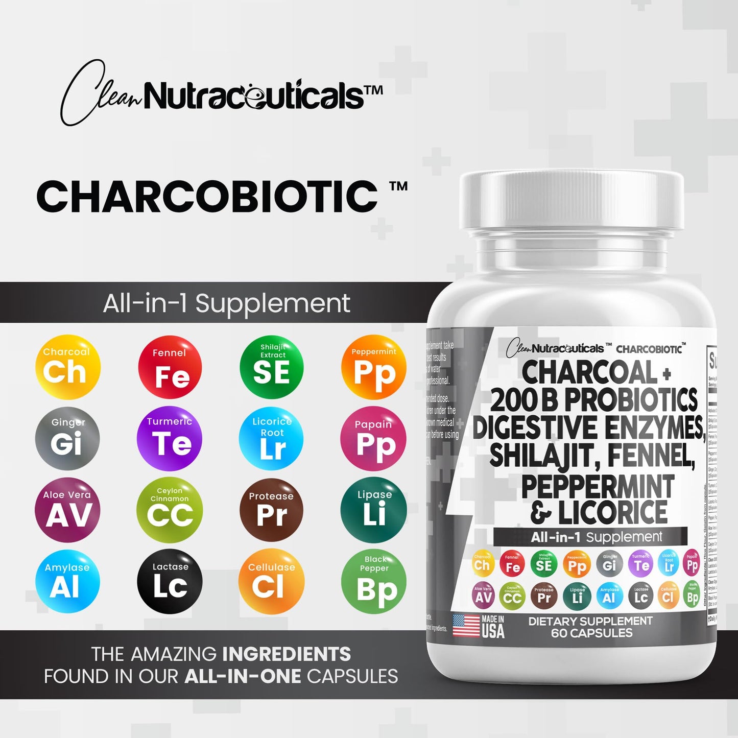 Clean Nutra Activated Charcoal Capsules 1000mg Shilajit 5000mg Pills Clean NutraceuticalsUS supplements