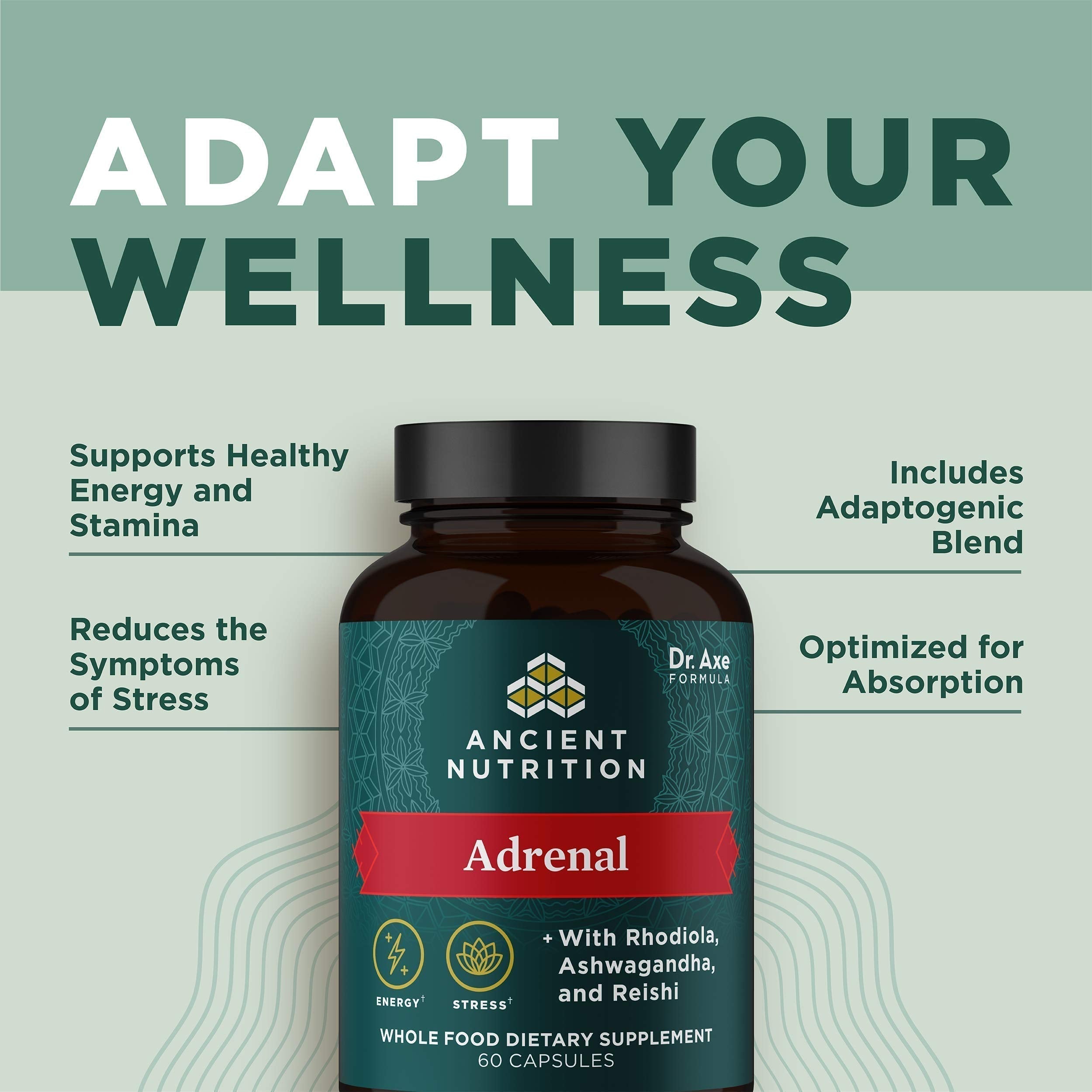 Ancient Nutrition Adrenal Support with Ashwagandha Supplement, Helps Reduce Stress & Fatigue, Paleo and Keto Friendly, Gluten Free, 1300mg, 60 Capsules Ancient NutritionAu supplements