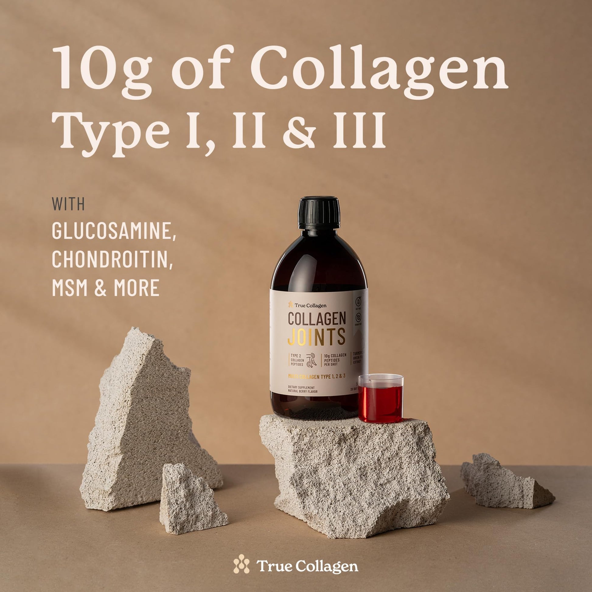 True Collagen Joints | 10,000 mg Hydrolyzed Collagen Liquid Supplement - 500 ml, 20 Day Supply | Glucosamine, MSM and Chondroitin for Healthy Joints | Fat-Free, Sugar-Free, 100% Natural Berry Flavor True CollagenAu supplements