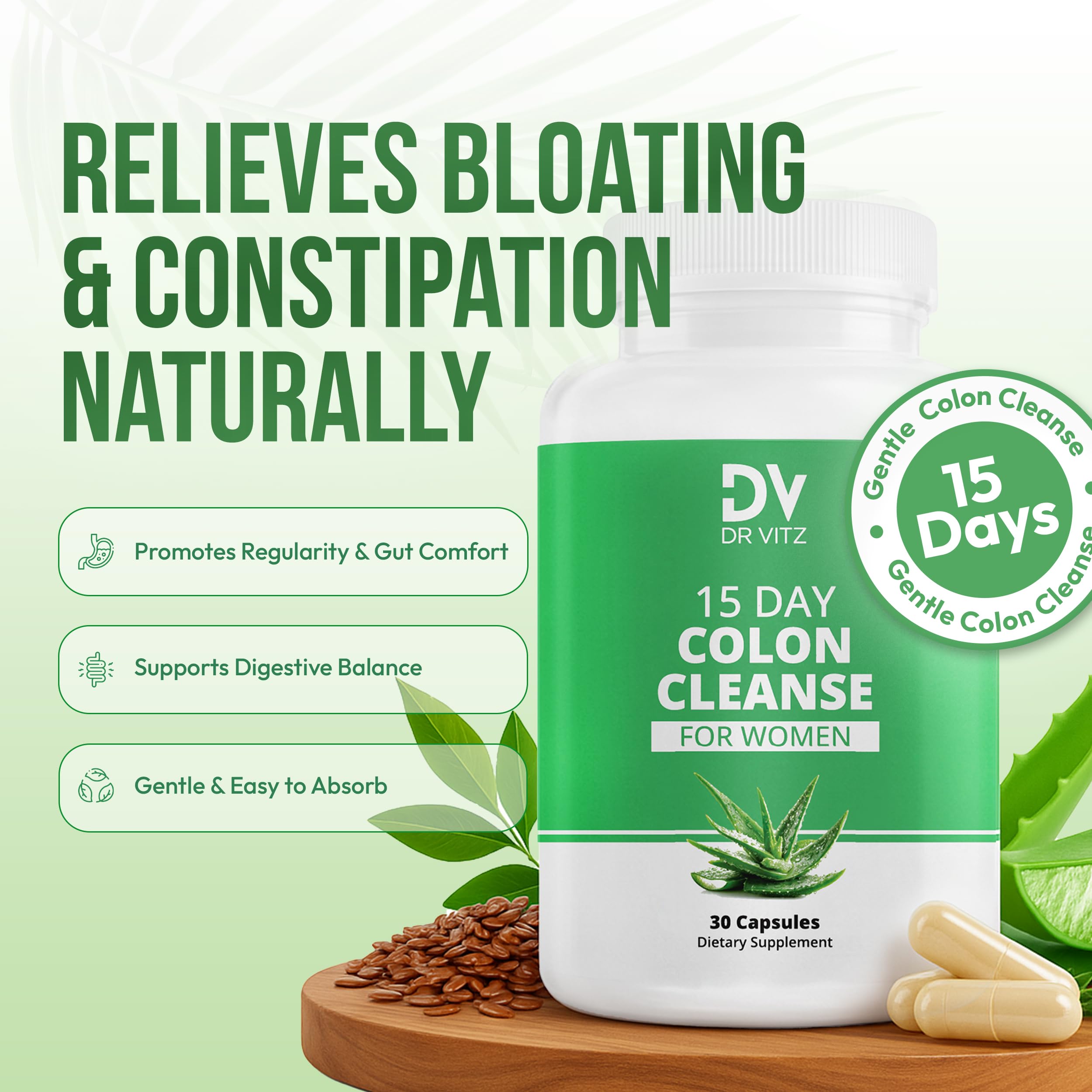Dr Vitz 15 Day Colon Cleanse for Women – Natural Detox Pills with Herbs, Fiber & Probiotics – Bloating & Constipation Relief, Weight Loss & Gut Health Reset – 30 Capsules Dr VitzAu supplements