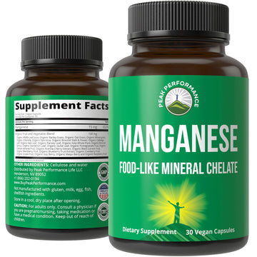 Manganese Supplement Food Like Mineral Chelated for Superior Absorption with Whole Food Blend of 25+ Fruits & Vegetables. Pure Trace Mineral Capsules for Connective Tissue, Bone Health, Enzyme Support Peak PerformanceAu supplements