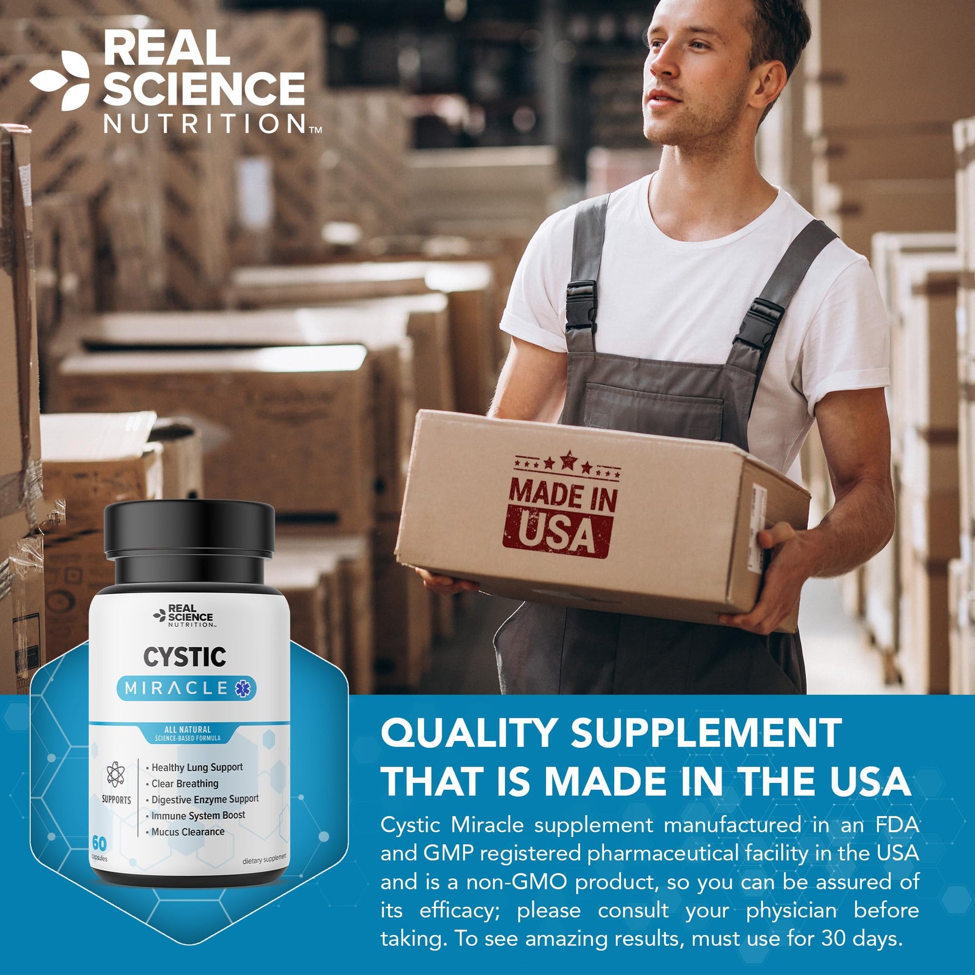 Real Science Cystic Miracle - Lung Support Supplement for Breathing Support and Mucus Clearance – with Vinitrox & GABA to Help Clear Lungs and Aid Respiratory Health, Made in USA, 60 Caps Real Science NutritionAu supplements