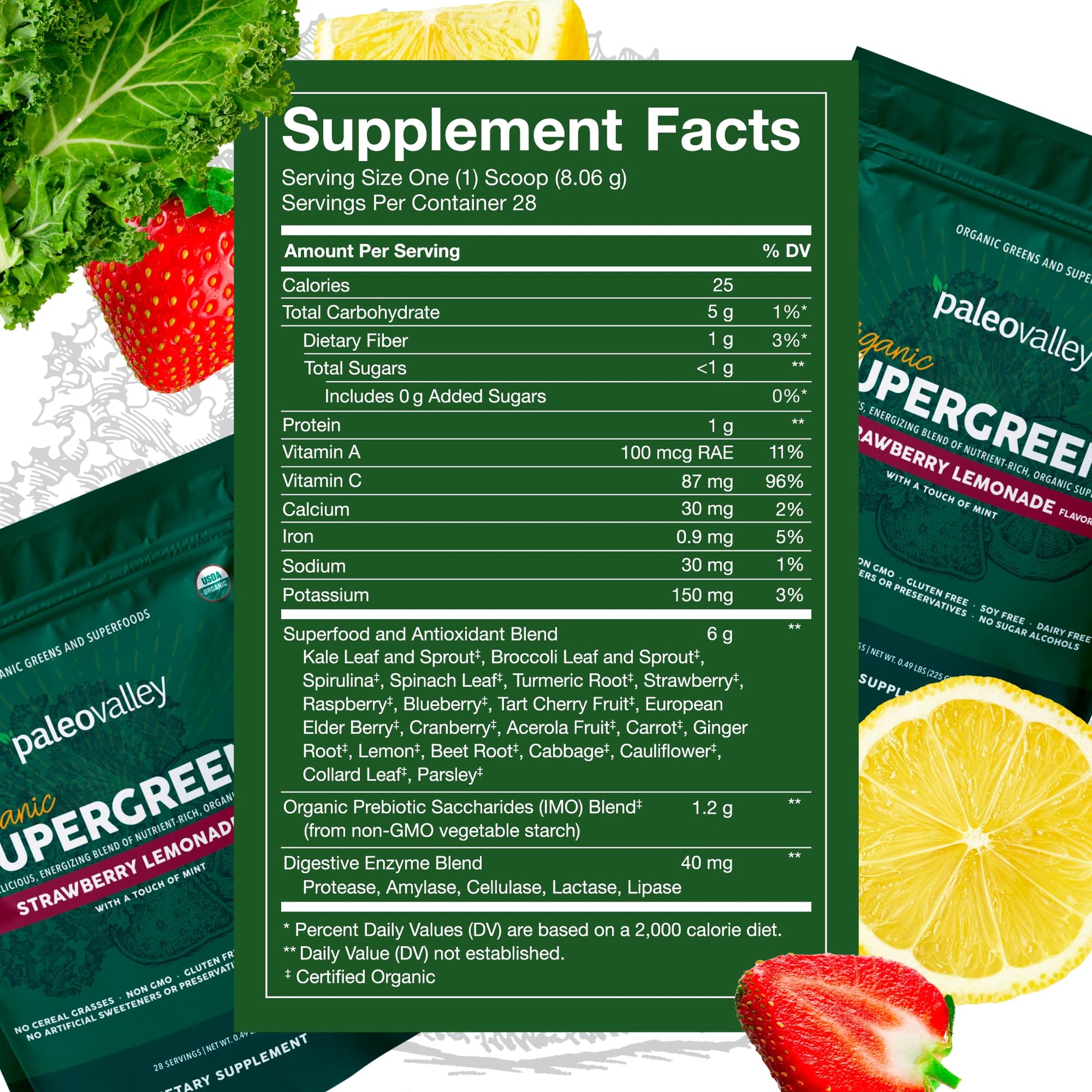 Paleovalley Organic Supergreens - Organic Greens Powder Superfood for Immune Support - Paleo Green Powder Blend - 28 Servings - 23 Superfoods - Gluten Free, No Cereal Grasses, Soy or Grain PaleovalleyUS supplements