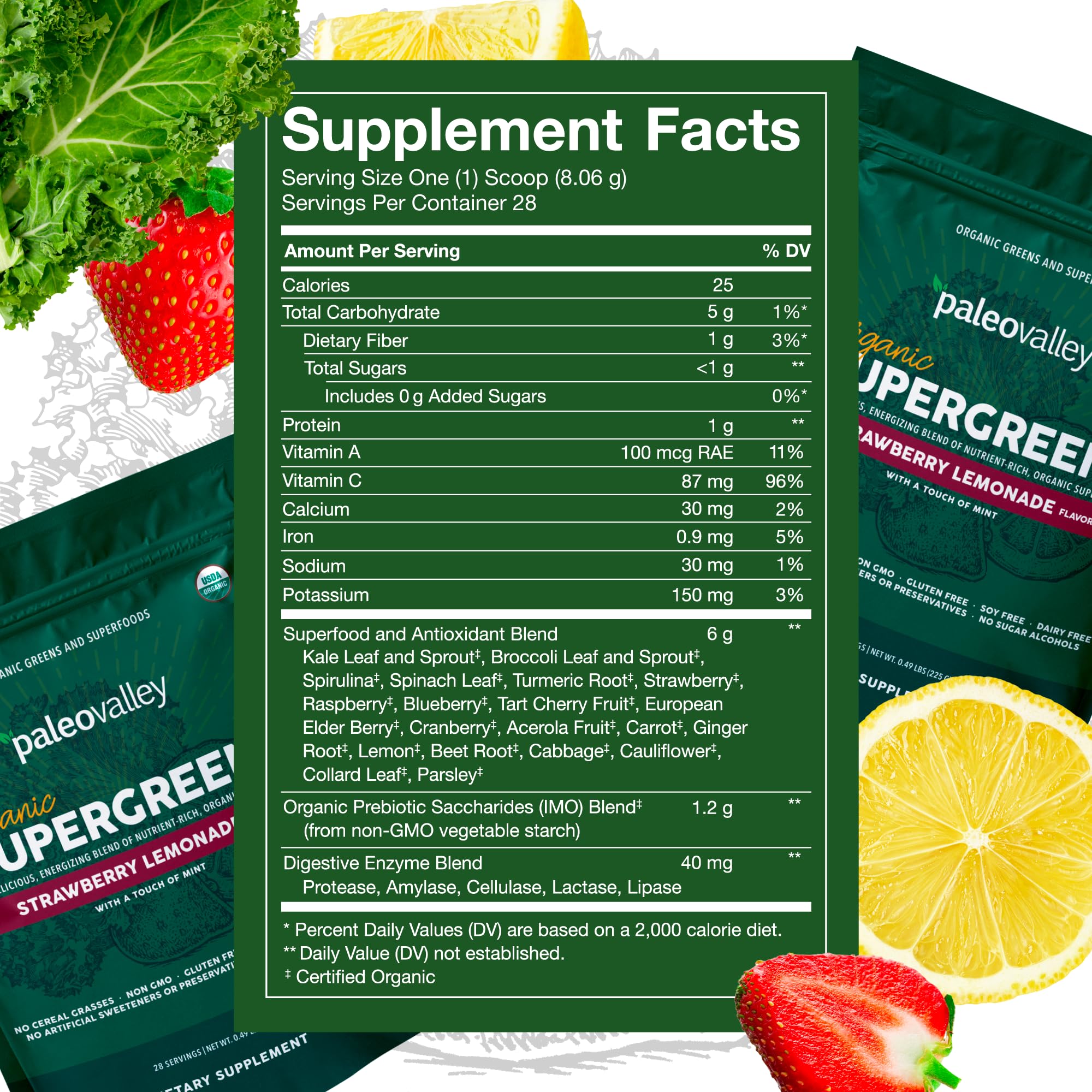 Paleovalley Organic Supergreens - Organic Greens Powder Superfood for Immune Support - Paleo Green Powder Blend - 28 Servings - 23 Superfoods - Gluten Free, No Cereal Grasses, Soy or Grain PaleovalleyUS supplements