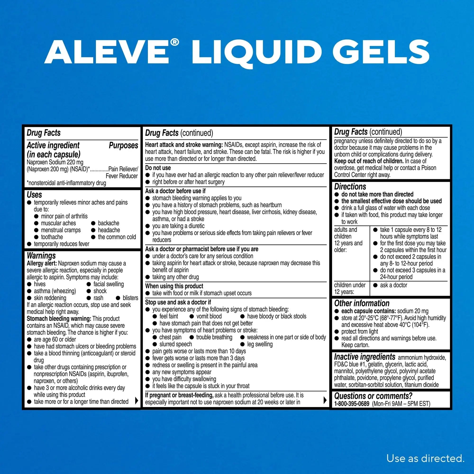 Aleve Liquid Capsules, Naproxen Sodium Capsules 220 mg (NSAID), Pain Reliever/Fever Reducer, Fast Pain Relief, 120 Count AleveAu supplements