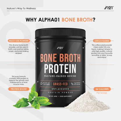 Bone Broth Beef Protein Powder - 400g - Unflavoured - 100% Grass-Fed & Pasture Raised Beef ALPHA01US supplements