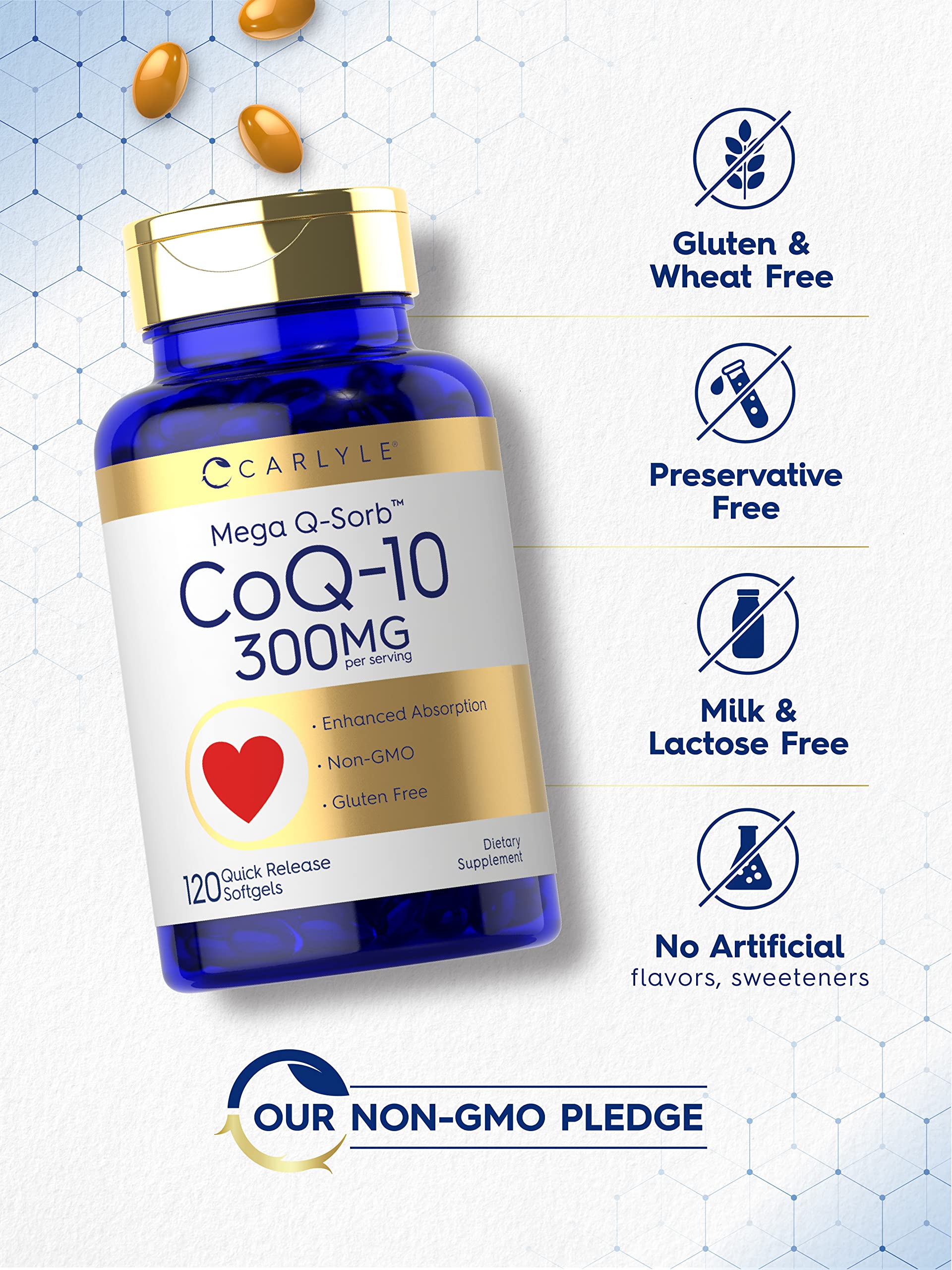 Carlyle CoQ10 300mg | 120 Softgels | Mega Q-Sorb Coenzyme Q-10 | with Black Pepper CarlyleUS supplements