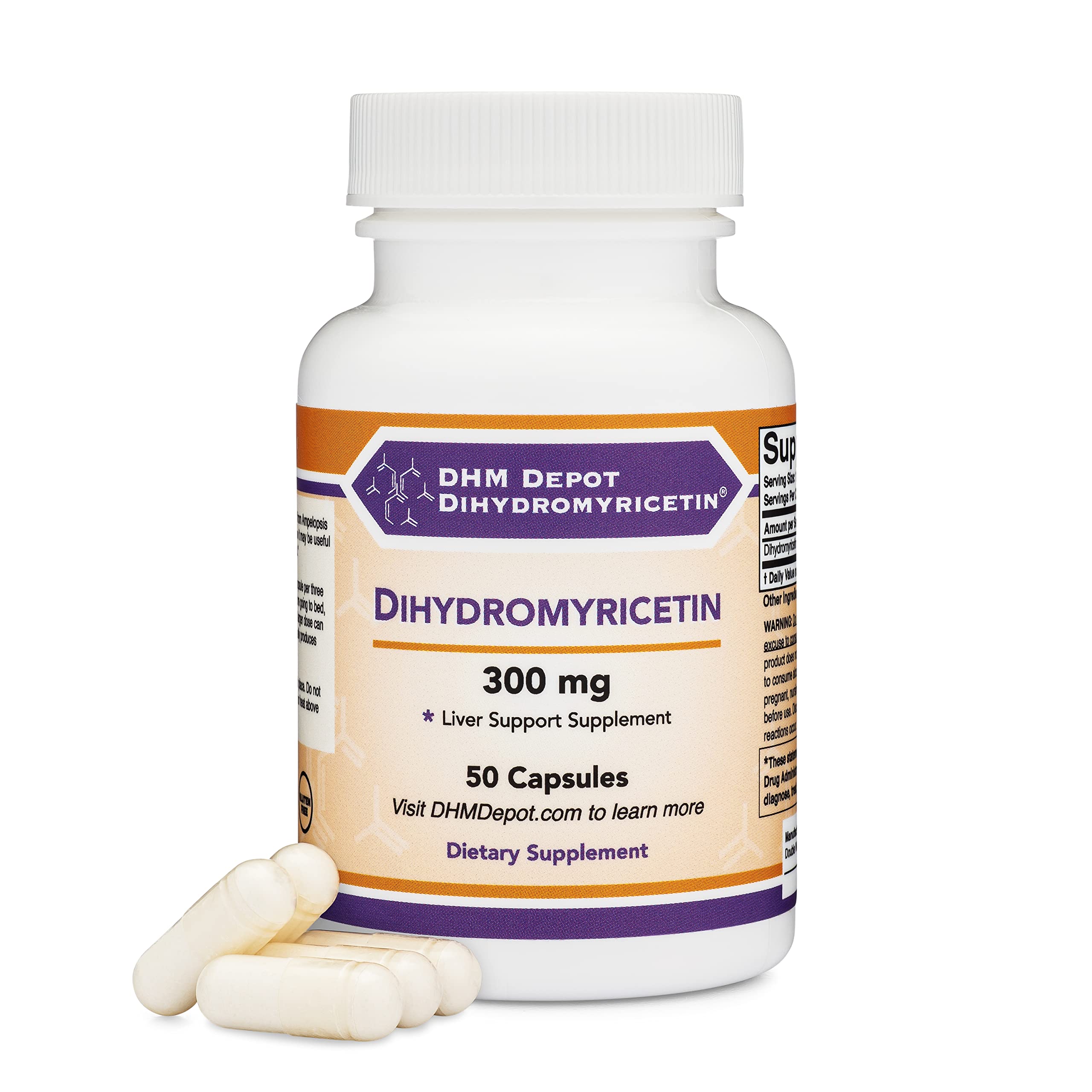 Dihydromyricetin (DHM) 50 Capsules, 300mg, Liver Support Supplement (Third Party Double Wood SupplementsUS supplements