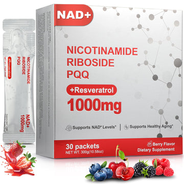 Zooone NAD+ Liquid Supplement 1000mg, Nicotinamide Riboside & Resveratrol, Extra Strength Berry Flavor Drink Mix for Energy, Focus & Anti-Aging -30 Pack ZoooneAu supplements