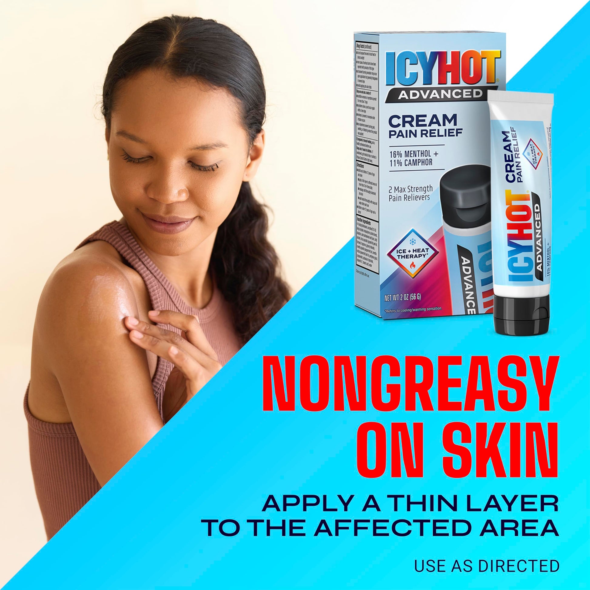 Icy Hot Advanced Pain Relief Cream, Fast-Acting, Max Strength Pain Relief with Menthol 16% and Camphor 11%, Ice and Heat Contrast Therapy for Backaches, Joints, Muscle Strains and Arthritis, 2 oz Icy HotAu supplements