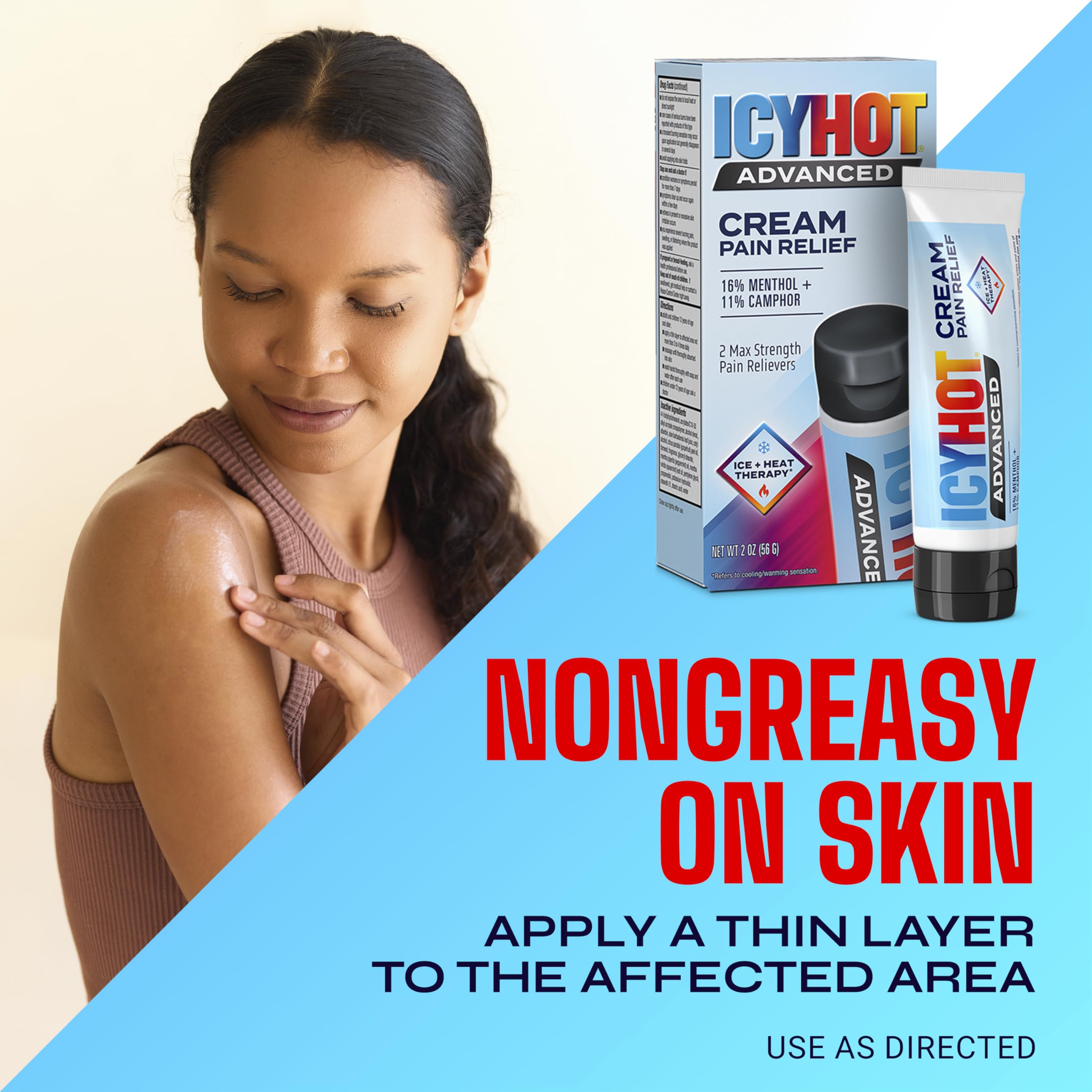 Icy Hot Advanced Pain Relief Cream, Fast-Acting, Max Strength Pain Relief with Menthol 16% and Camphor 11%, Ice and Heat Contrast Therapy for Backaches, Joints, Muscle Strains and Arthritis, 2 oz Icy HotAu supplements