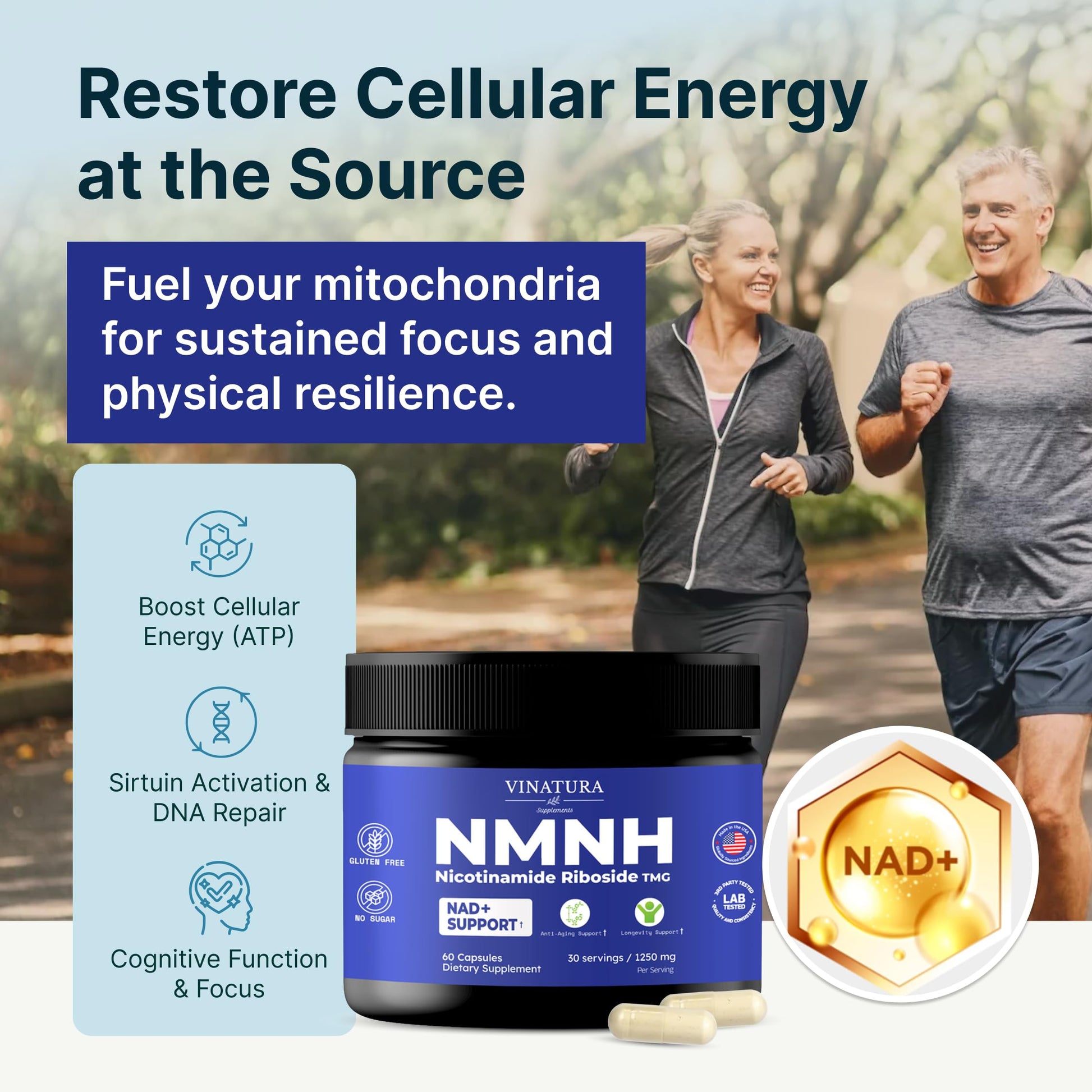 VINATURA NMNH (NMN Supplement Alternative) Nicotinamide Riboside & TMG - NAD Supplement for Anti-Aging - 60 Capsules VINATURAAu supplements