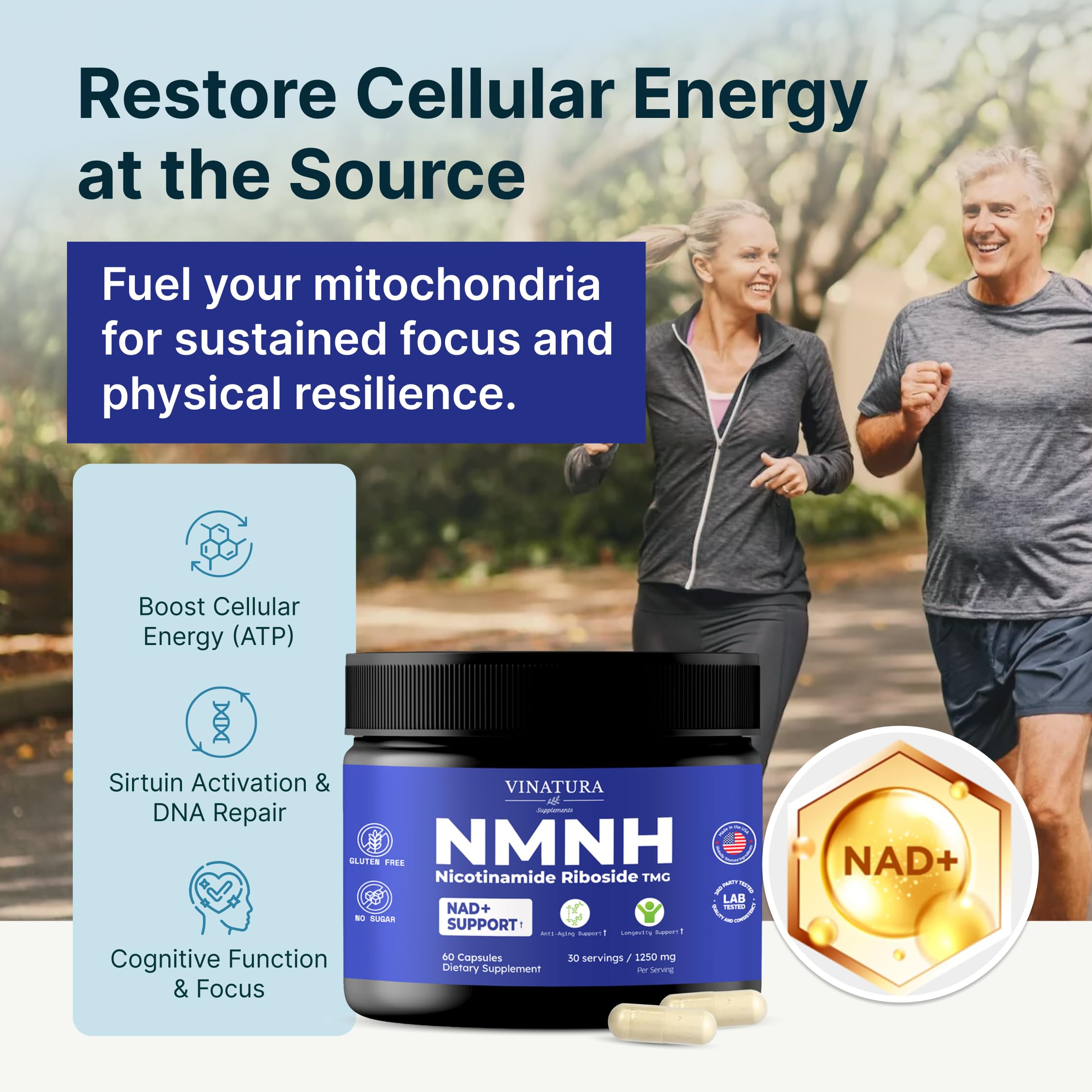 VINATURA NMNH (NMN Supplement Alternative) Nicotinamide Riboside & TMG - NAD Supplement for Anti-Aging - 60 Capsules VINATURAAu supplements