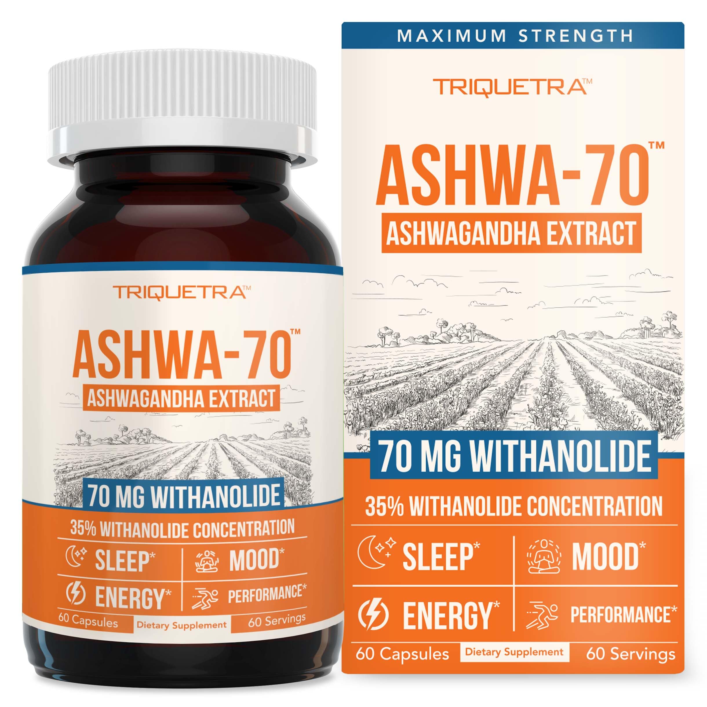 Ashwa-70®: Ashwagandha Extract - 35% Withanolides | Max Strength, Highest Withanolide Concentration - Mood & Performance - Enhanced Absorption with BioPerine® Black Pepper (60 Capsules) Triquetra HealthAu supplements