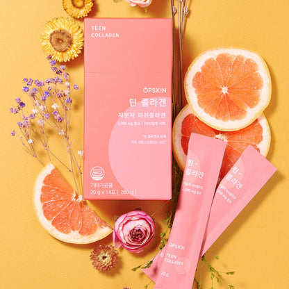 OPSKIN Teen Collagen 14 Pieces, Hydrolysed Marine Collagen Jelly, Grapefruit Flavour Gummy Sticks OPSKINUS supplements