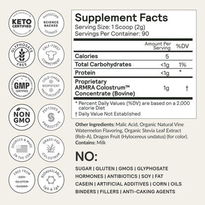 ARMRA Colostrum™ Premium Powder, Grass Fed, Gut Health Bloating Immunity Skin & Hair, Contains 400+ Bioactive Nutrients, Keto, Gluten & Fat Free (Vine Watermelon Bundle | 120 Servings) ARMRAUS supplements