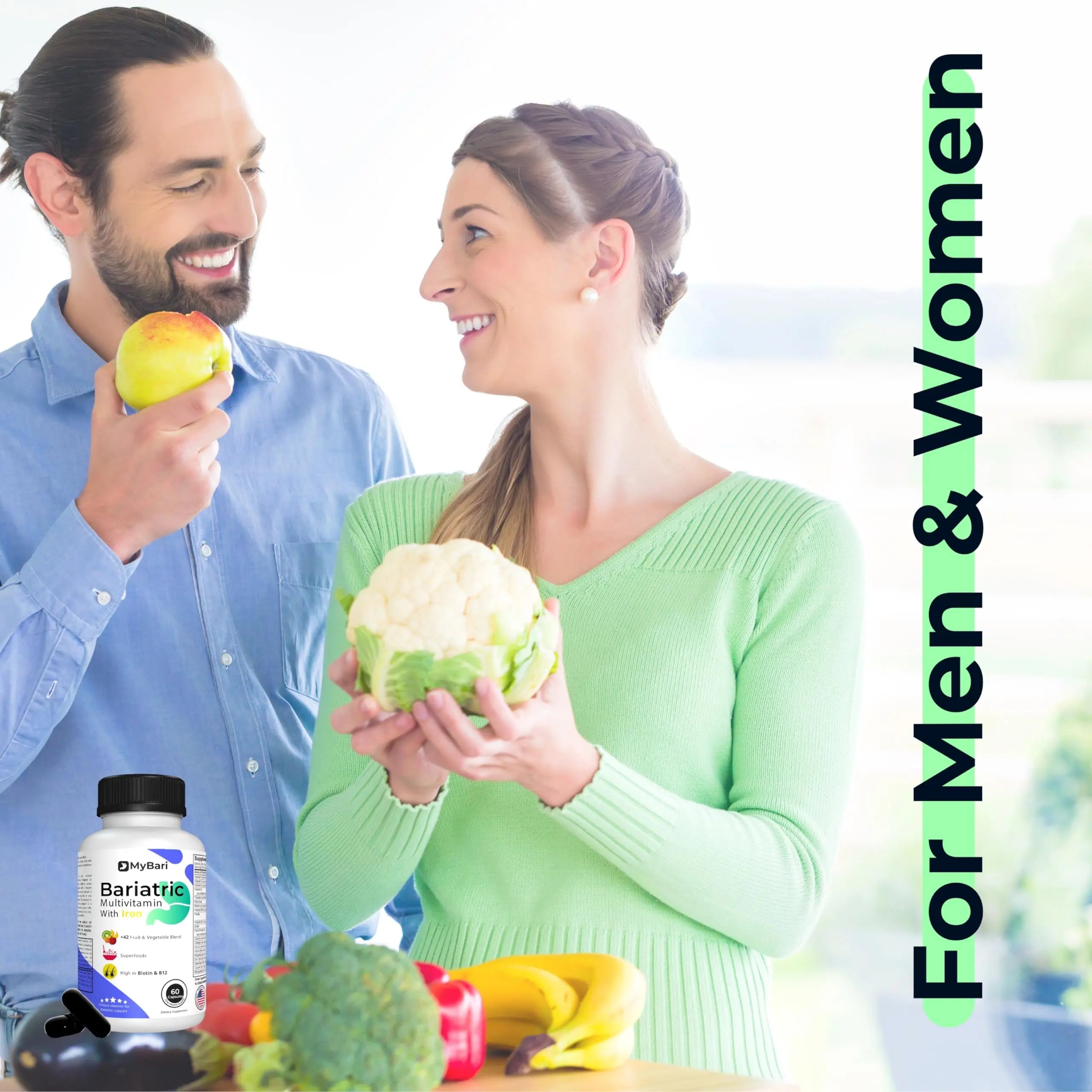 MyBari All-in-One Bariatric Multivitamin with Iron - Made in USA - for Men & Women - Supports Gastric Sleeve & Bypass with 42+ Fruit & Veggie Blend - 60 Liquid Capsules MyBariAu supplements