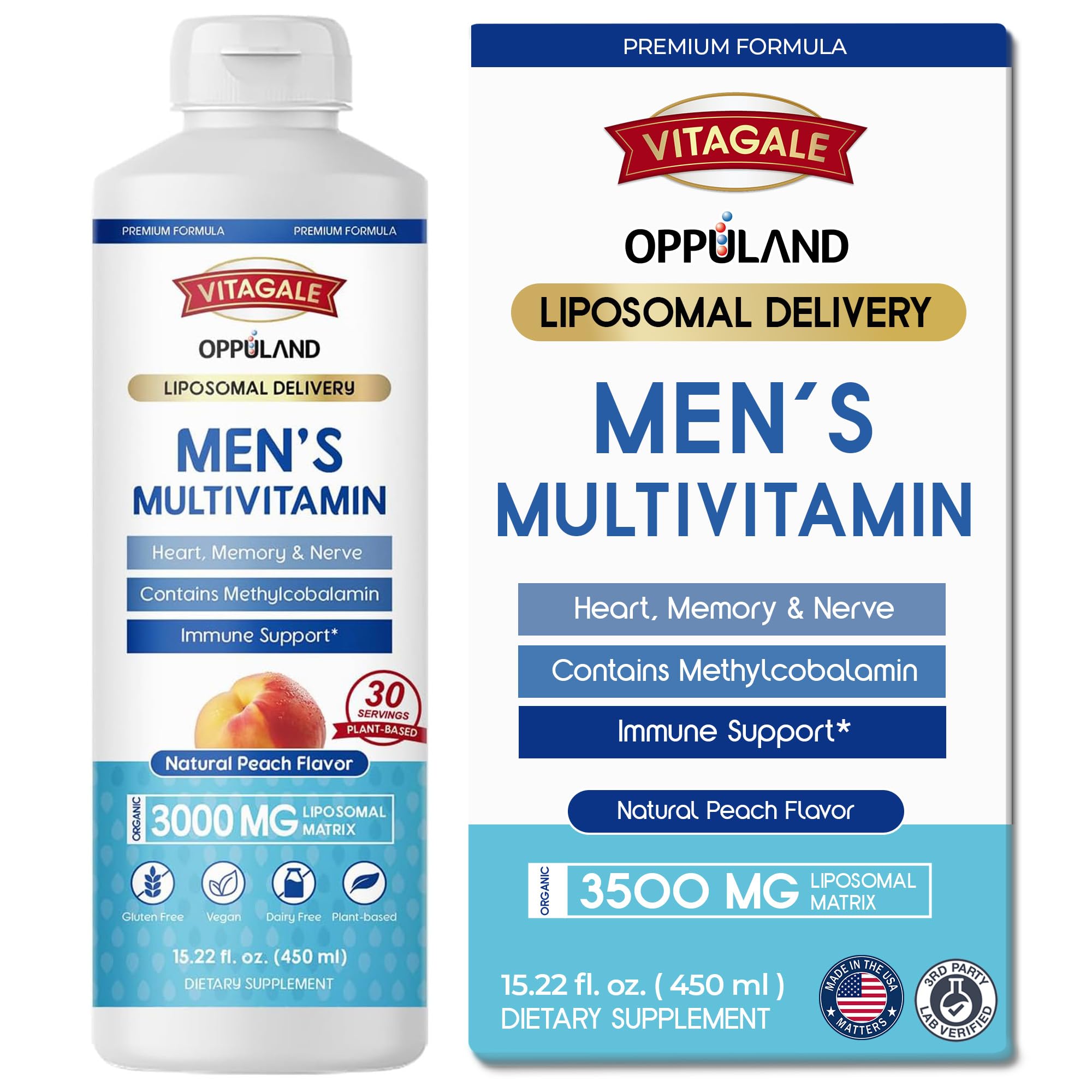 oppuland - Men's Multivitamin - Liquid Supplement - Liposomal Delivery - Daily Multi Vitamin with Biotin B Complex Omega-3 - Hair & Nail Support Vitamin oppulandUS supplements