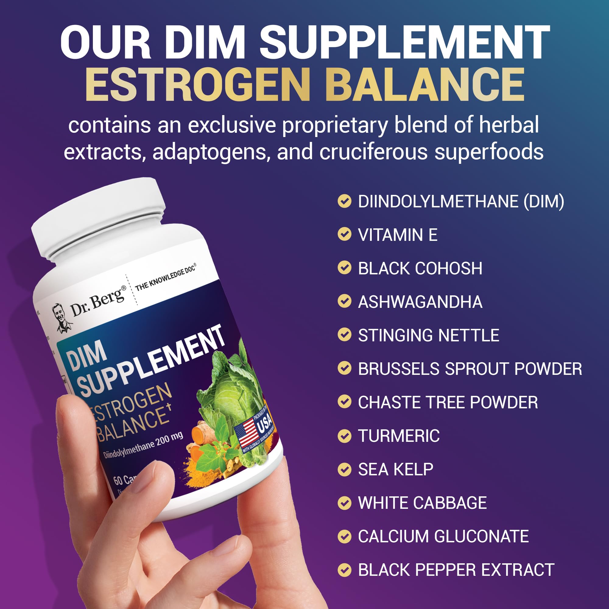 Dr. Berg DIM Supplement Estrogen Balance - Original Estrogen Supplement for Women with Diindolylmethane for Menstrual Symptoms & Menopause Relief & Black Pepper for Enhanced Absorption - 60 Capsules Dr. Berg NutritionalsAu supplements
