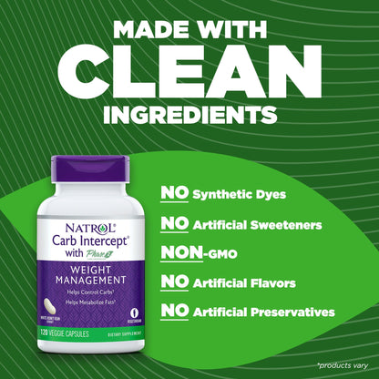 Natrol Carb Intercept Capsules with White Kidney Bean Extract - Controls Carbs, Metabolize NatrolUS supplements