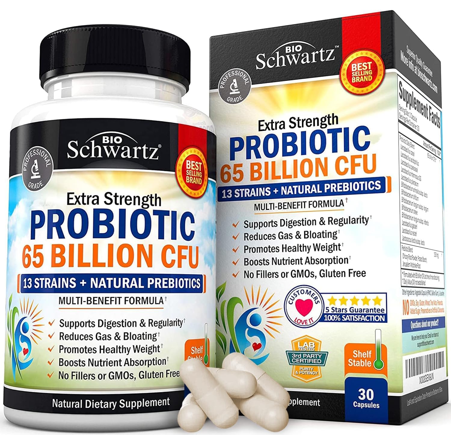 Probiotic 65 Billion - Probiotics with Prebiotic for Women & Men - Lactobacillus BioSchwartzAu supplements