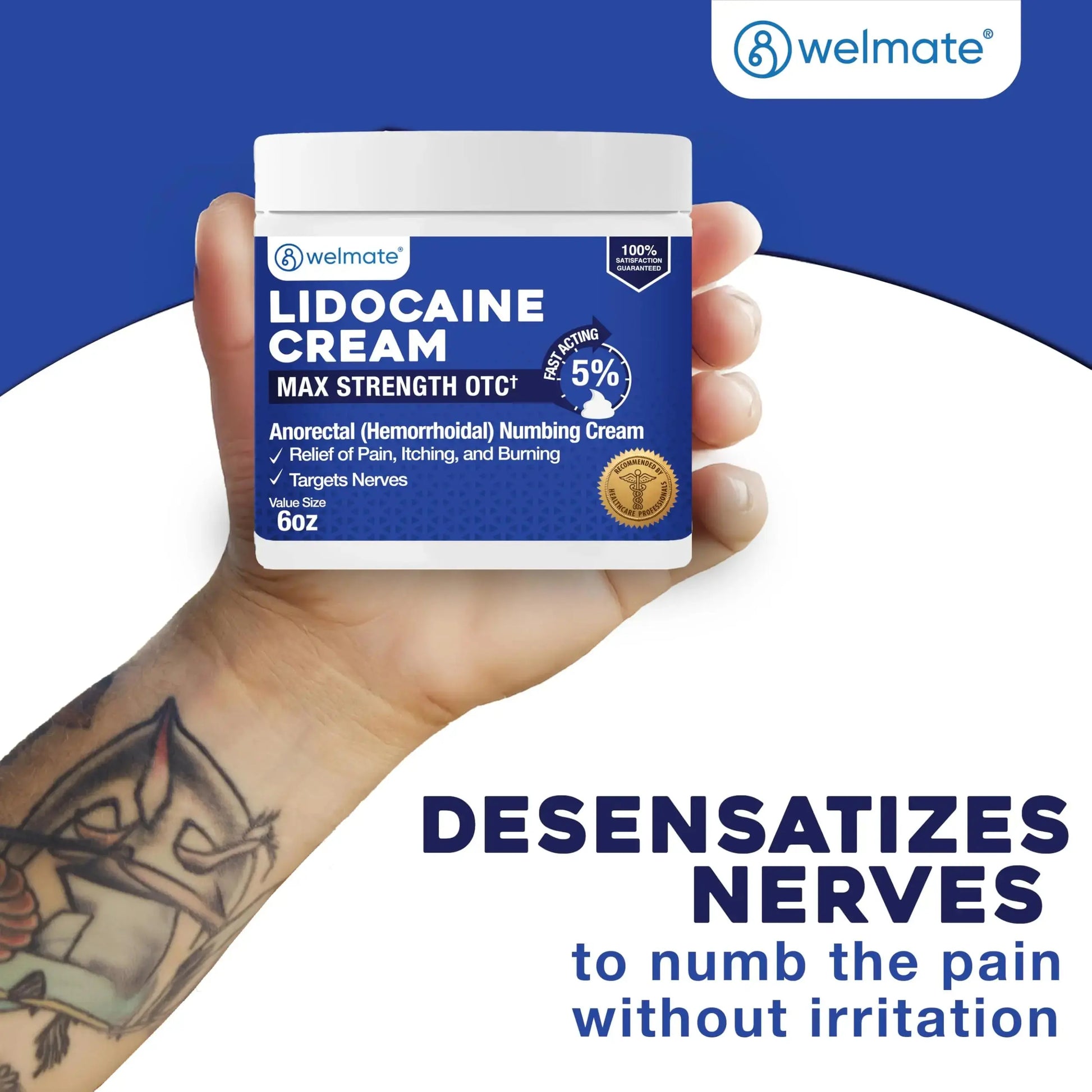 WELMATE 5% Lidocaine Cream for Hemorrhoids, 6 oz Jar – Fast-Acting Lidocaine Numbing Cream & Topical Analgesic Cream for Anorectal Itch Relief WELMATEAu supplements