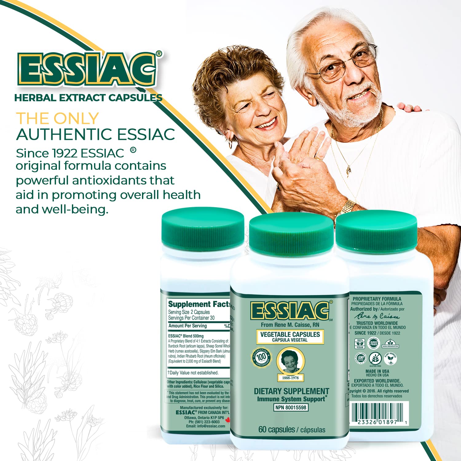ESSIAC Tea All-Natural Herbal Extract Capsules – 60 Capsules | Powerful Antioxidant Blend to Help Promote Overall Health & Well-Being | Original Formula Since 1922 EssiacAu supplements