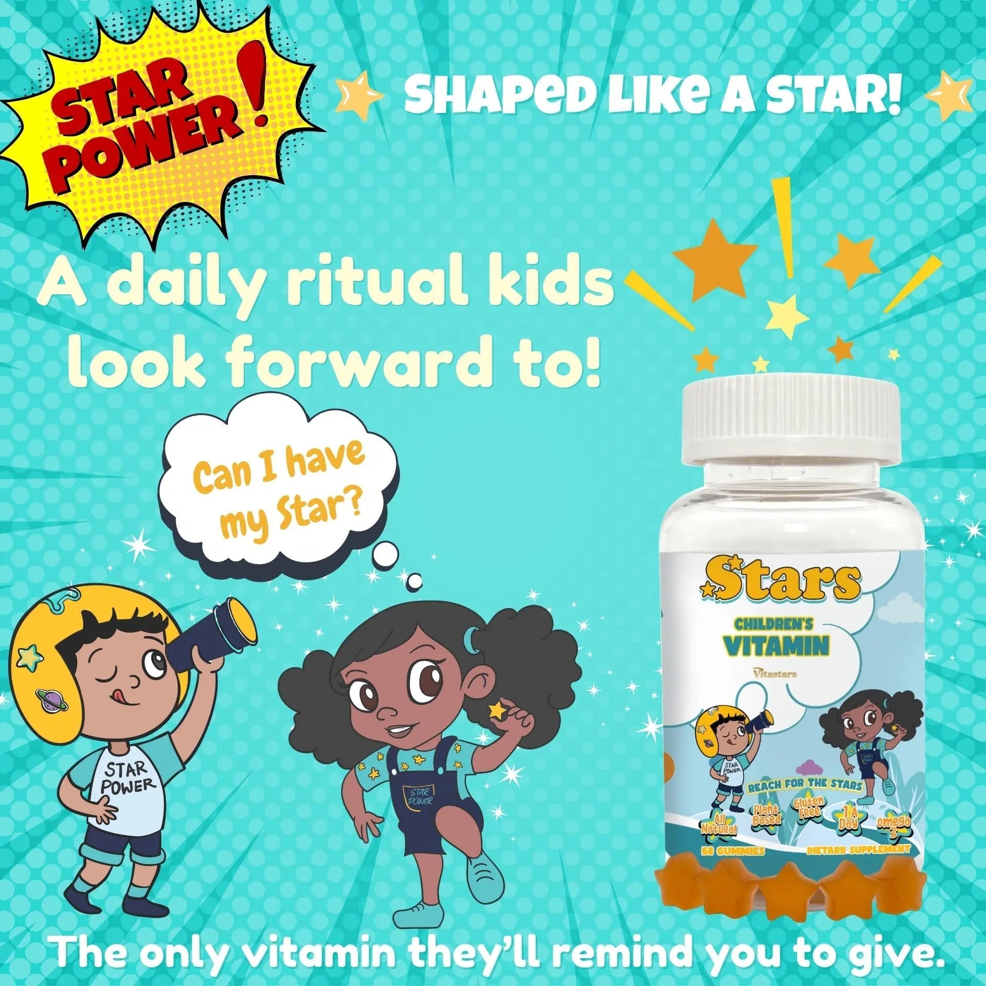 Stars Kids Multivitamin Gummies with Omega 3, Vitamins for Kids with A, B, C, D, Plant Based Multi Vitamins for Children, Manganese VitastarsAu supplements