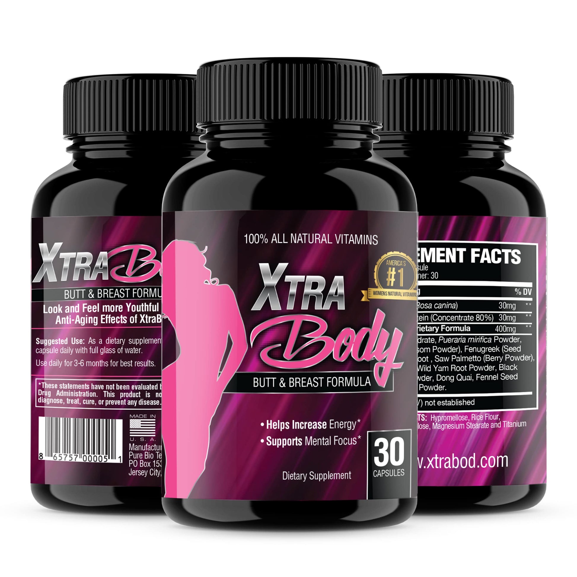 XtraBody Butt Enhancement and Breast Enlargement Supplement - Estrogen Enhancer - Increases Butt & Breast Size, Reduces Menstrual Symptoms & Provides an Extra Boost of Energy (1 Bottle=30 Capsules) Xtra BodyAu supplements