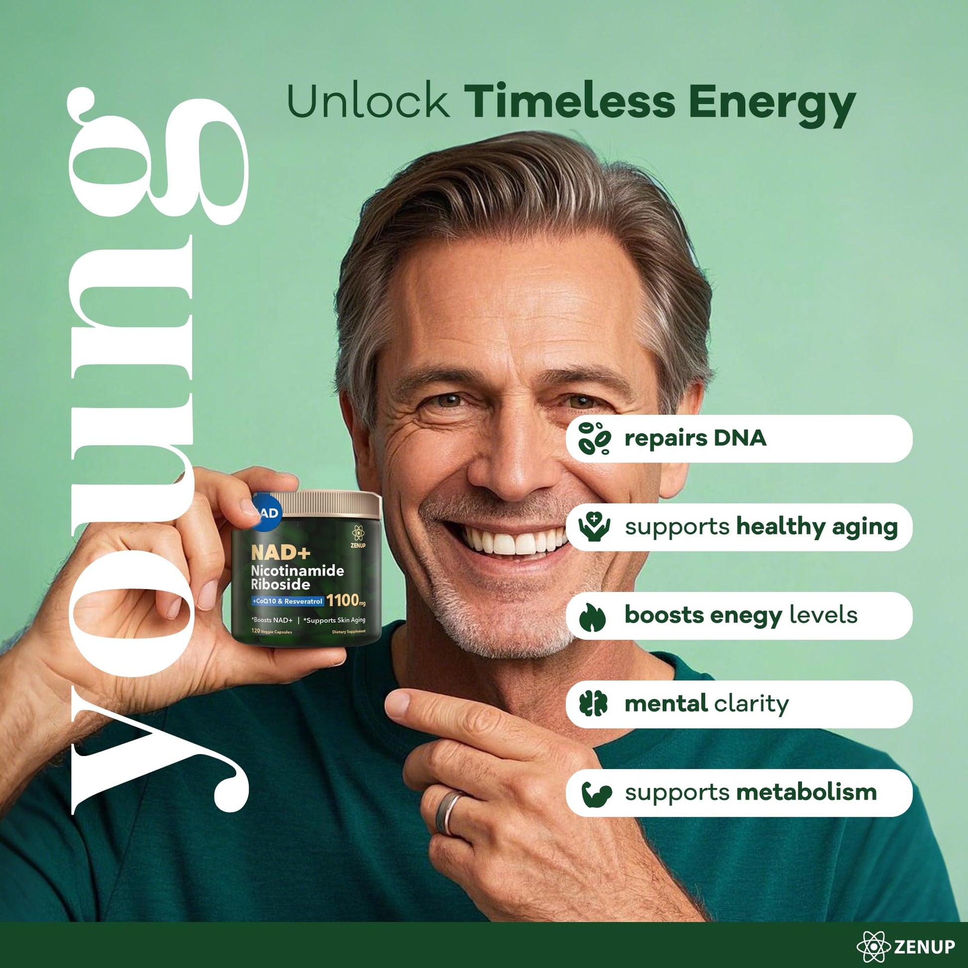 ZenUP NAD+ Supplement | 1100mg Liposomal Nicotinamide Riboside with Resveratrol & Quercetin | Anti-Aging, Cellular Energy, Mental Focus | 120 Caps ZenUPAu supplements