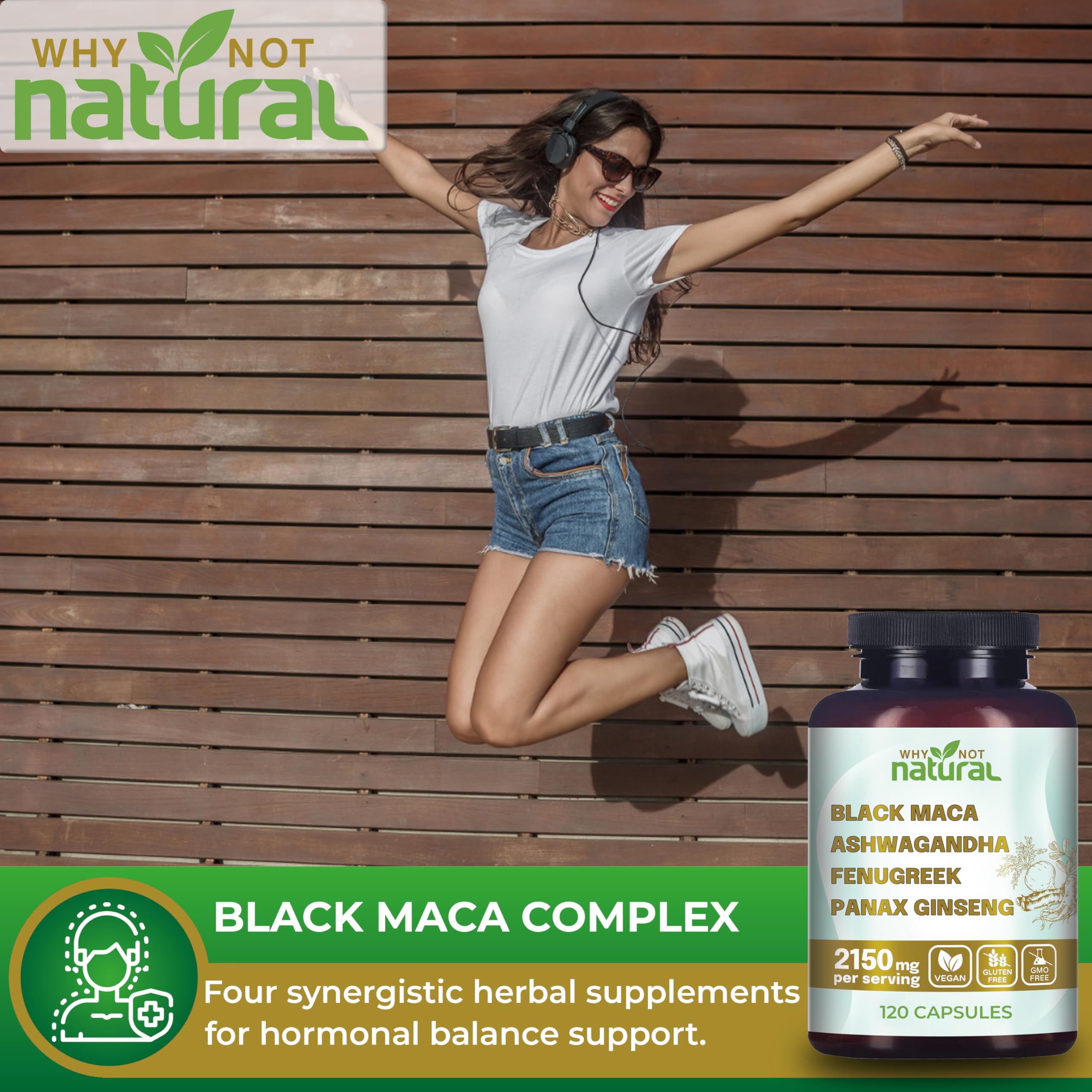 Why Not Natural 4-in-1 Organic Black Maca Root, Ashwagandha, Fenugreek, Panax Ginseng Capsules, Supplement for Men and Women (120 Count (Pack of 1) Why Not NaturalUS supplements