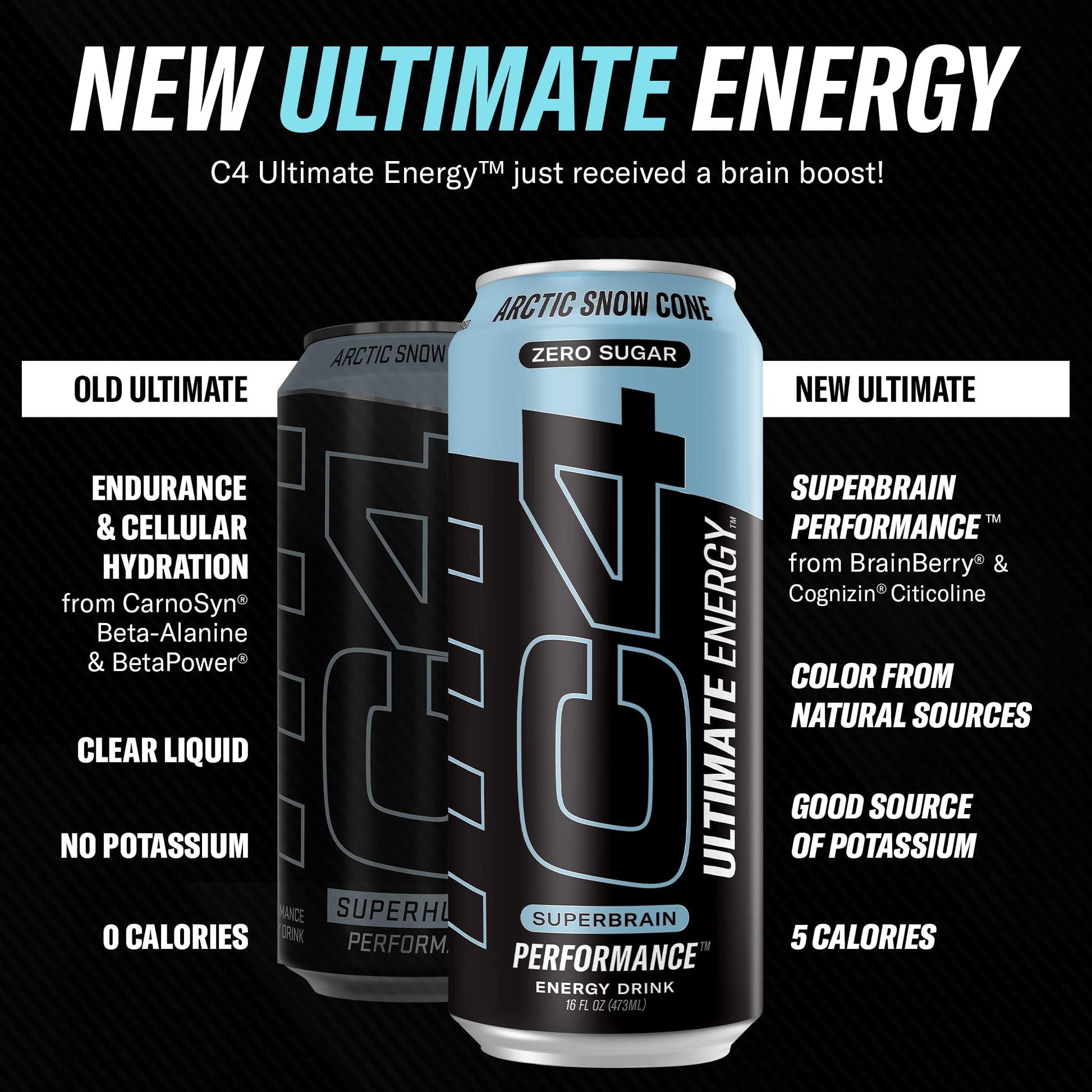 C4 Ultimate Sugar Free Energy Drink 16oz (Pack of 24) | Arctic Snow Cone | Pre Workout CellucorAu supplements