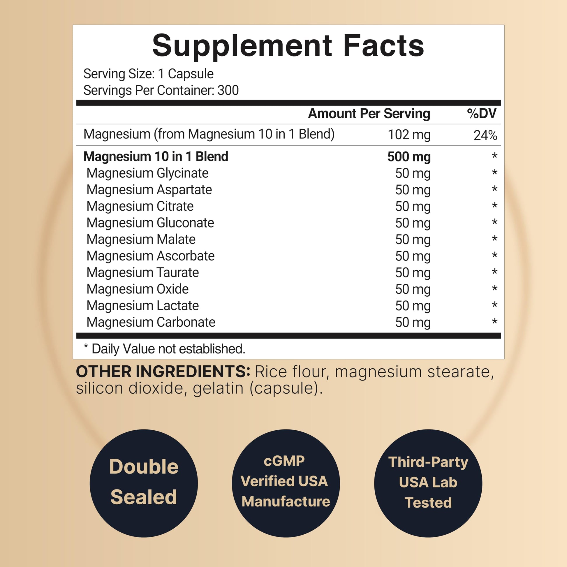 Magnesium Complex 500mg, 300 Capsules | 10-in-1 Magnesium Glycinate, Citrate, Malate & More | Chelated Form for Easy Absorption | Non-GMO NatureBellAu supplements