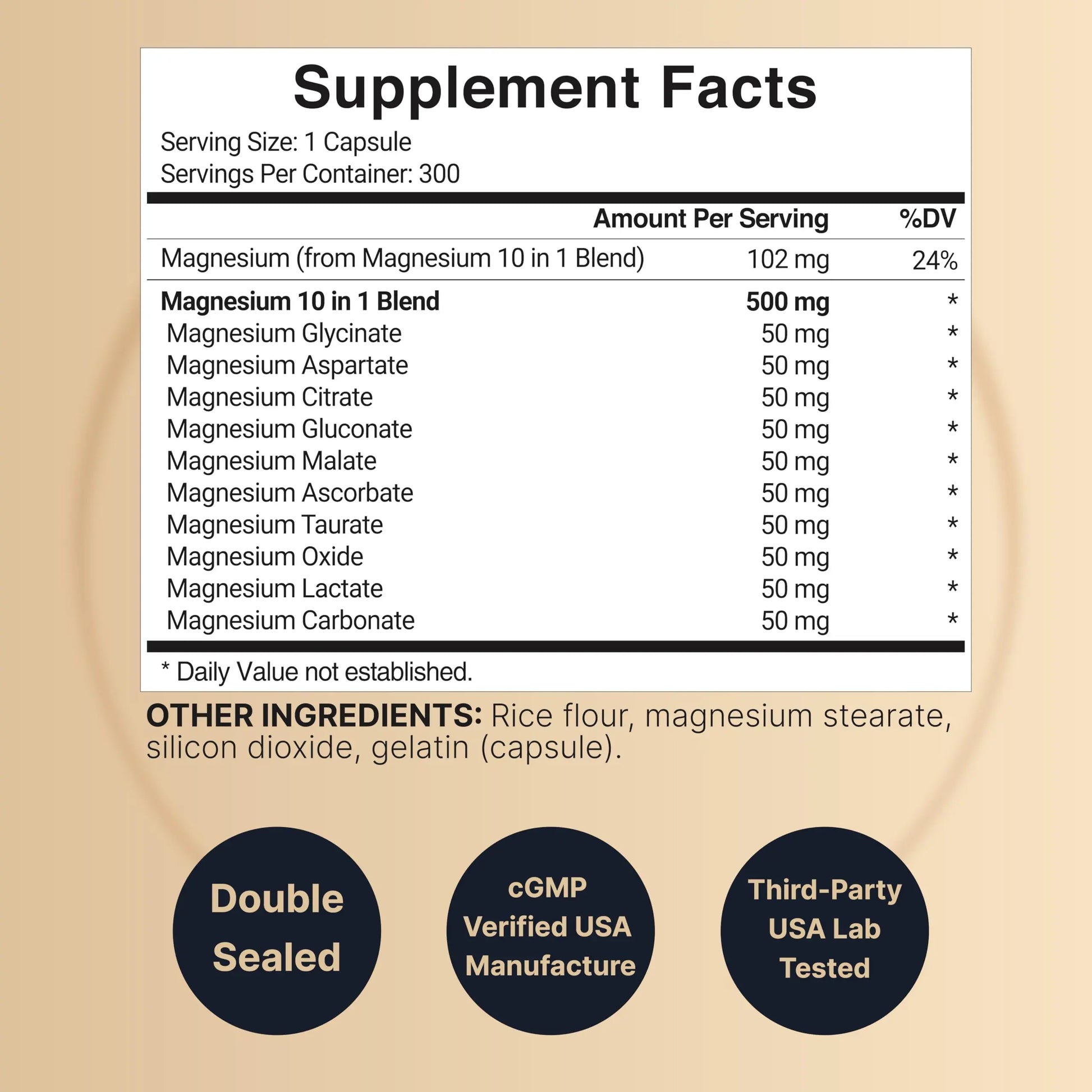 Magnesium Complex 500mg, 300 Capsules | 10-in-1 Magnesium Glycinate, Citrate, Malate & More | Chelated Form for Easy Absorption | Non-GMO NatureBellnz supplements