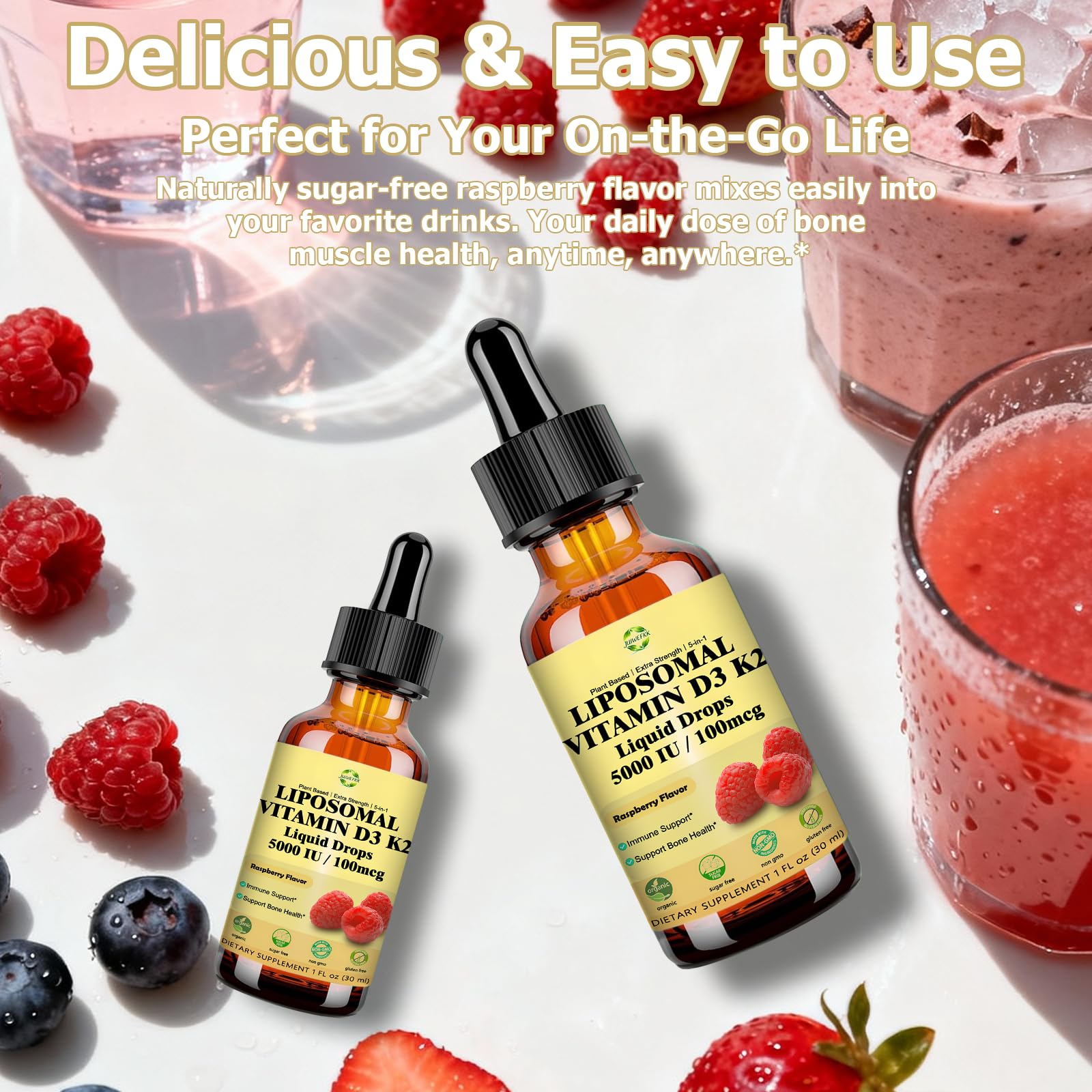 Liquid Vitamin D3 K2 Drops with Calcium Magnesium Omega3, High Potency 5-in-1 D3 K2 Vitamin 5000 IU Supplement for Bone Health, Heart Teeth & Immue, Ultra High Absorption Liposomal D3K2 Plant-Based JUIWEFKKAu supplements
