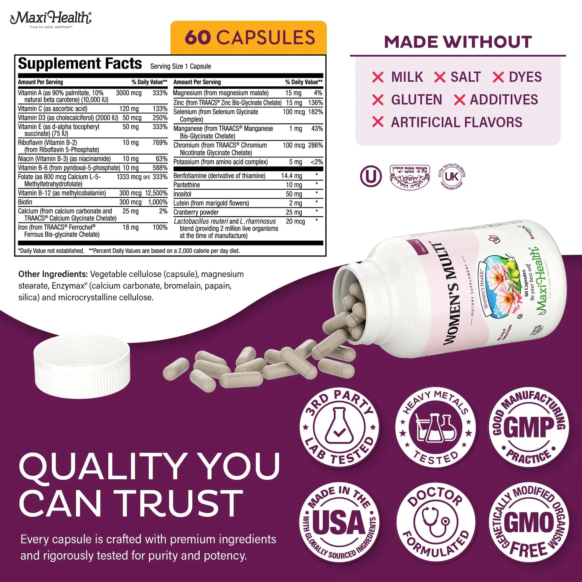 Womens Multivitamin – Methylated Multivitamin for Women with 23 Key Vitamins C, D, B6, B12, Calcium, Probiotics, Biotin & More Maxi HealthAu supplements