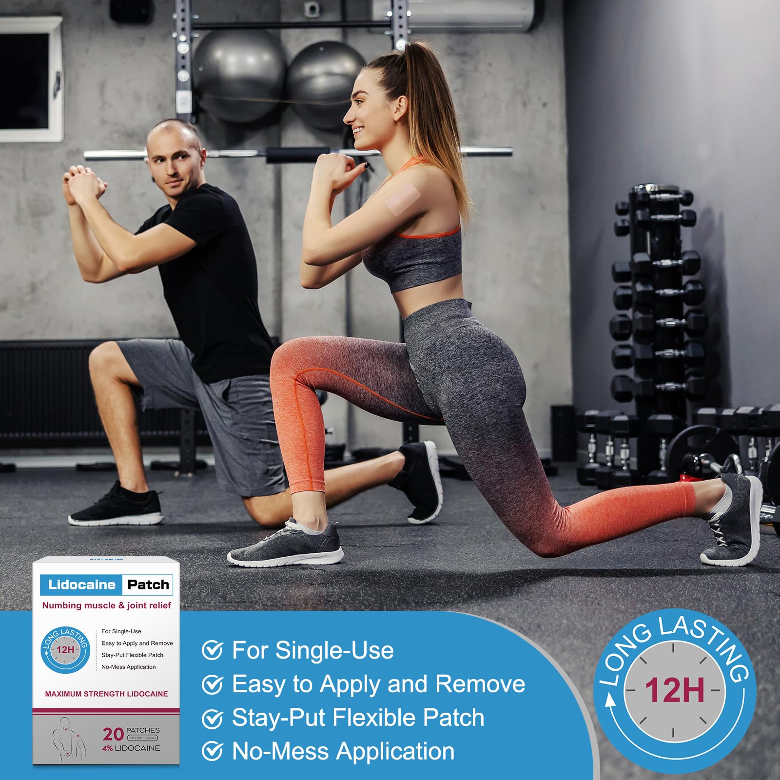 YOAPA 4% Lidocaine Pain Relief Patches | Maximum Strength Numbing Gel Patch for Back, Neck, Knee, Shoulder & Joint Pain | Up to 12 Hour Temporary Relief | 20 Count - G41 YOAPAAu supplements