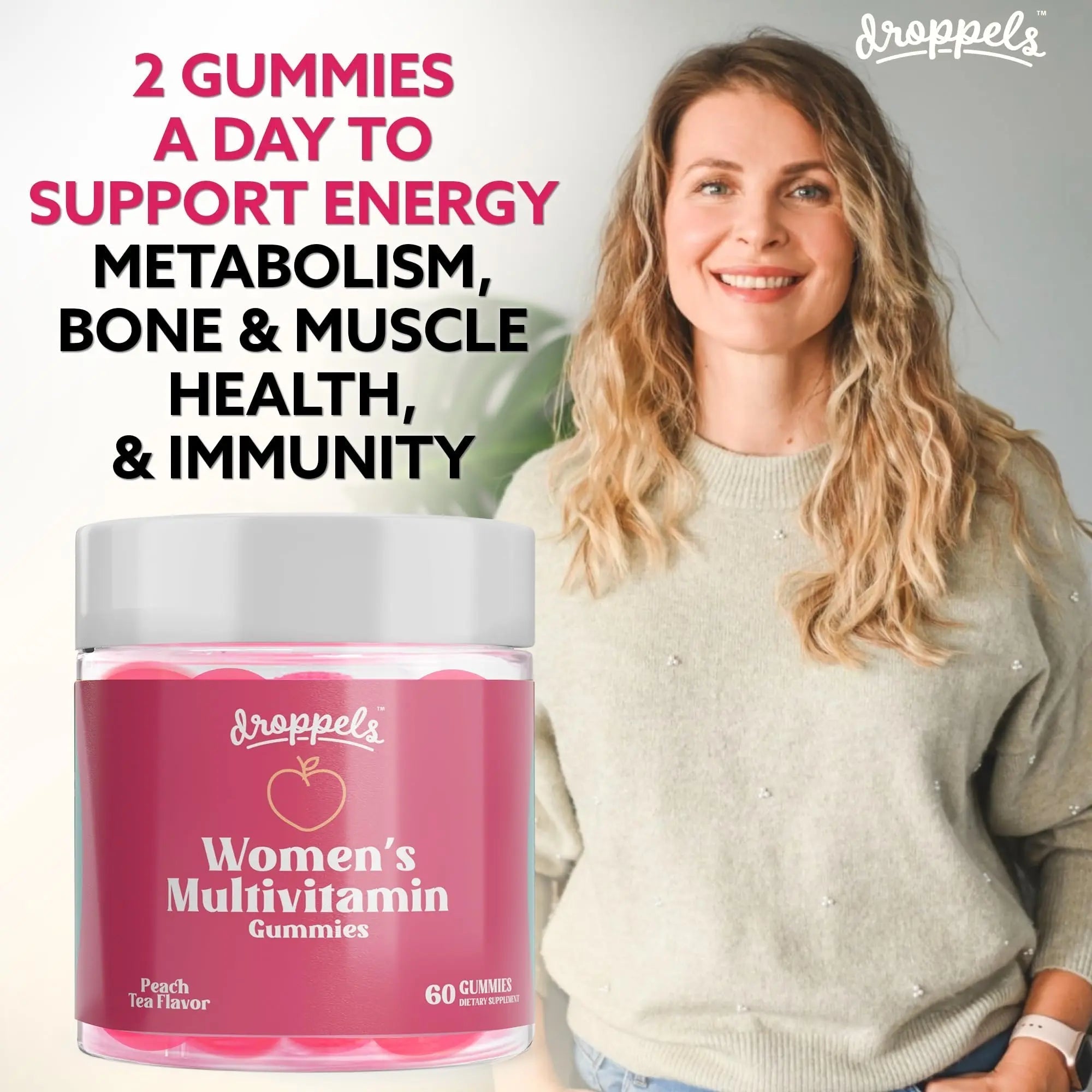 Droppels Women's Multivitamin Gummies with Folic Acid, Vitamins A, D, C, E, K, B6, B12, Biotin & More | Vegan, Non-GMO & Pectin-Based Daily Vitamins for Women | DroppelsAu supplements