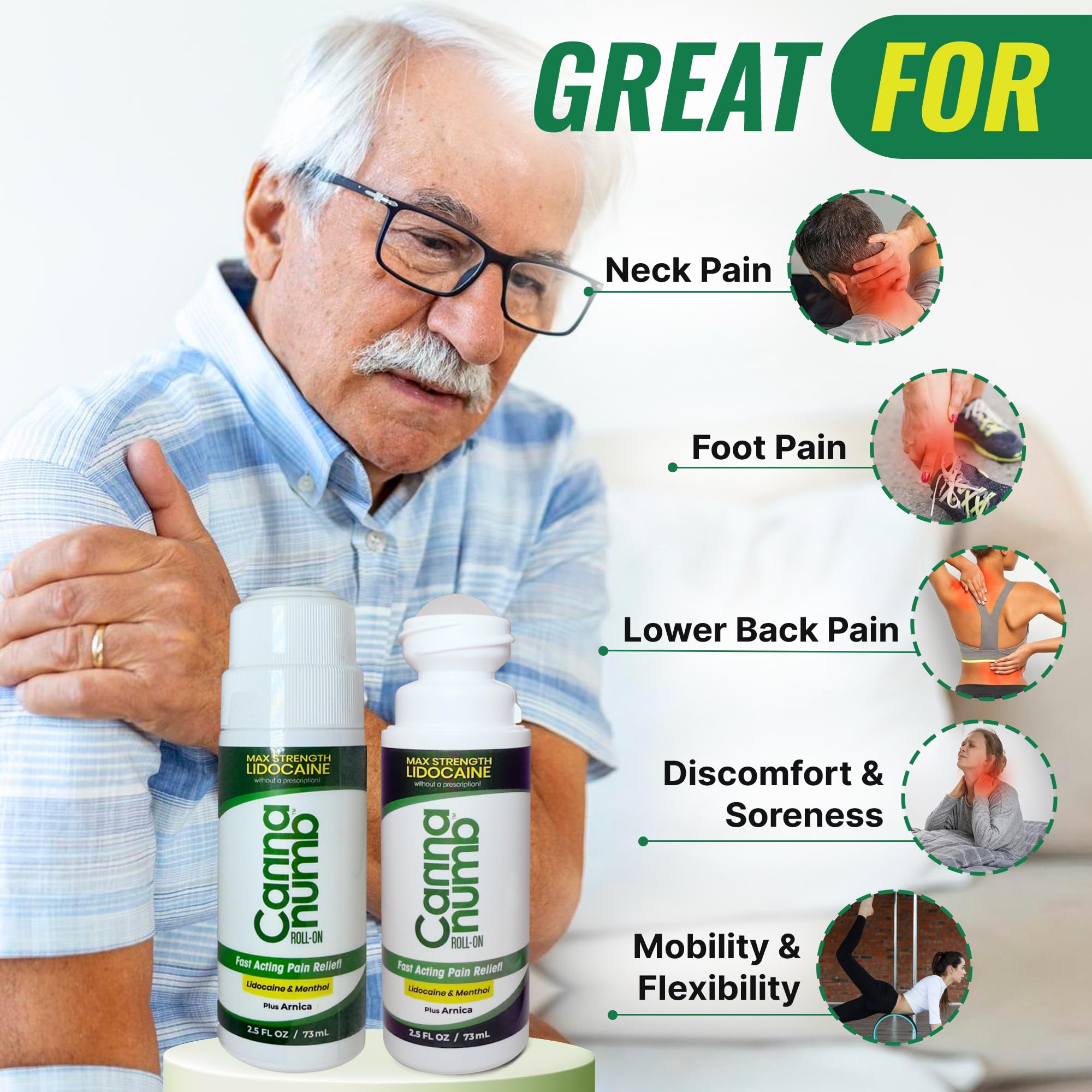 Cannanumb Pain Relief Roll On with Lidocaine, Fast Acting Pain Relief with Arnica + Boswellia + Menthol - 2.5oz CannanumbAu supplements