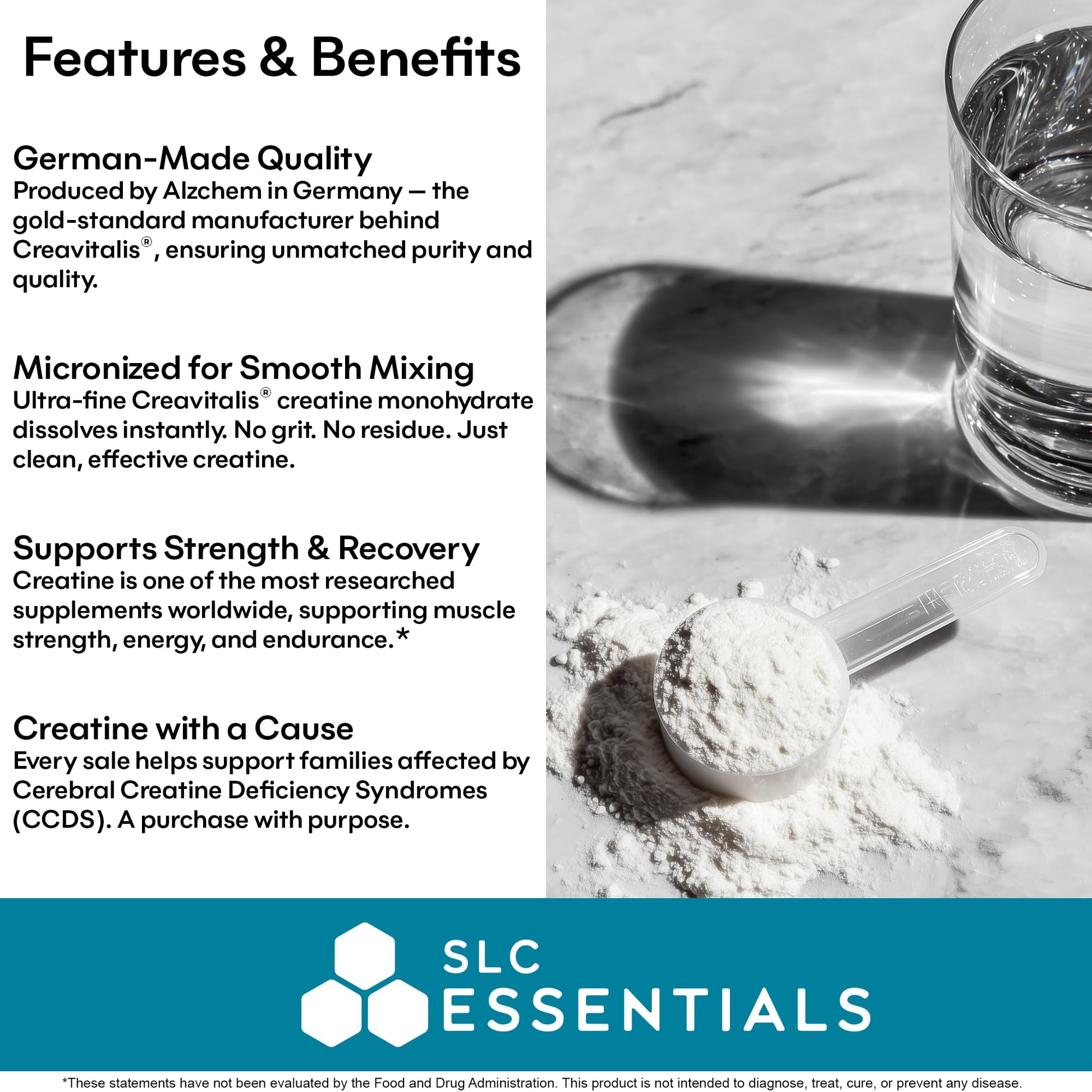 SLC Essentials Creatine Monohydrate Powder | 100% Pure Micronized Creavitalis® | German-Made | Unflavored, No Fillers | Supports Muscle Strength, Recovery, & Cognitive Energy | 5g Servings SLC EssentialsAu supplements